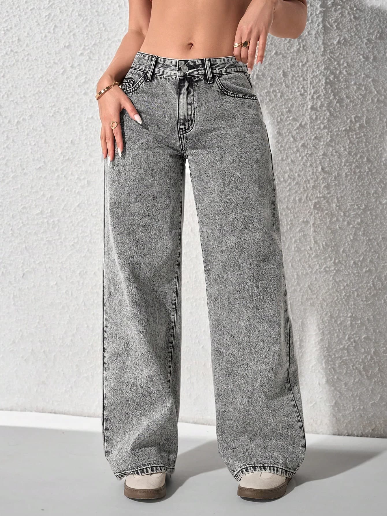 SHEIN ICON Women's Front Button Pocket Simple Design Casual Denim Jeans
