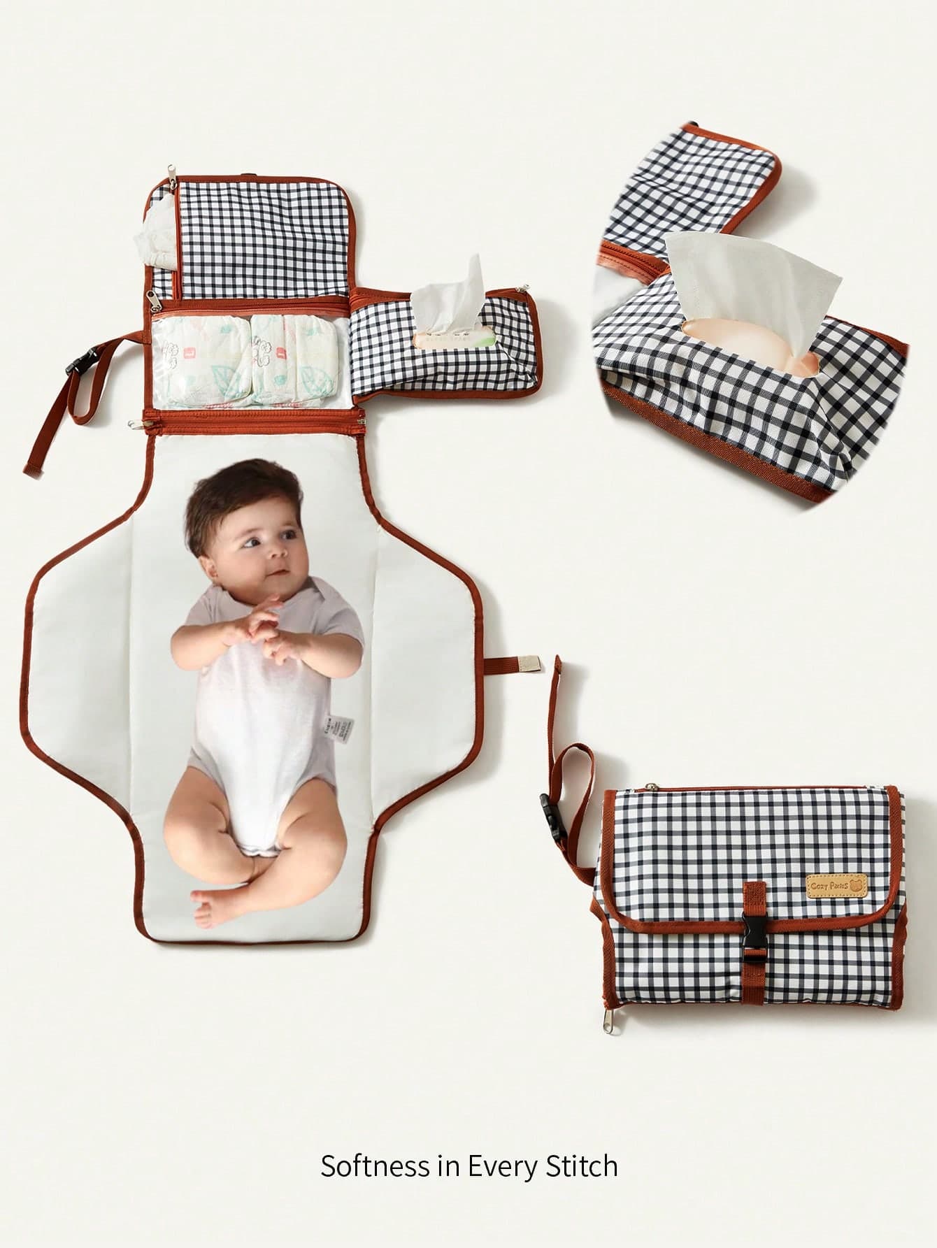 Cozy Pixies New Plaid Portable Waterproof Baby Diaper Pad, Multifunctional Changing Mat For Outdoor Use, Foldable Diaper Bag Accessory