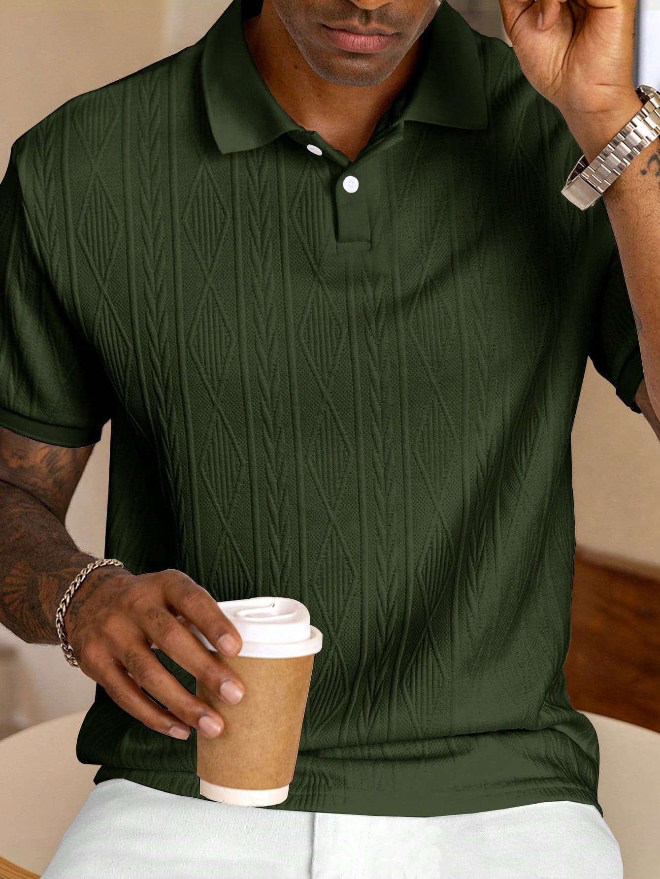 HUEFORM Manfinity Men's Textured Design Polo Shirt, Formal