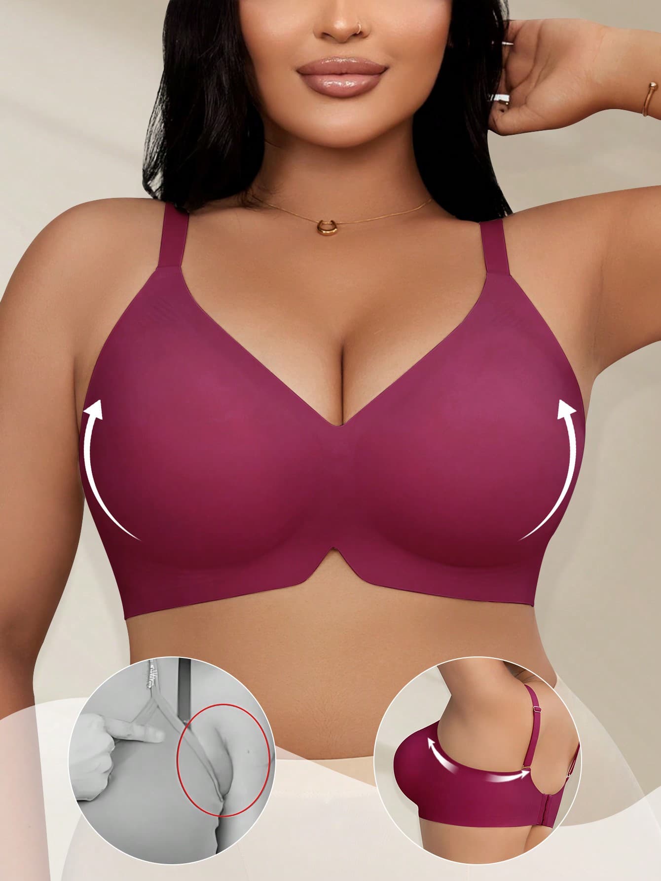 SHEIN 1pc Plus Size Women's Jelly Soft Support Wireless Gather Bra
