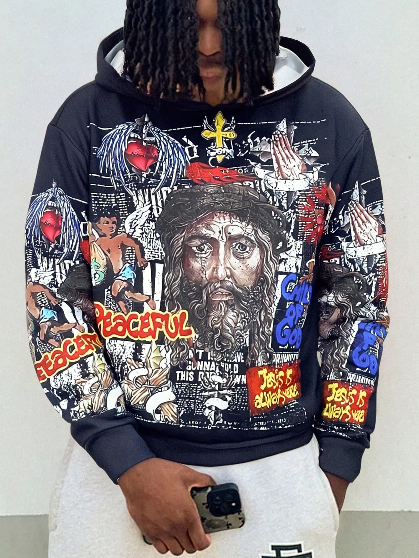 Manfinity Dauomo Men's Figure Printed Casual Hoodie Sweatshirt