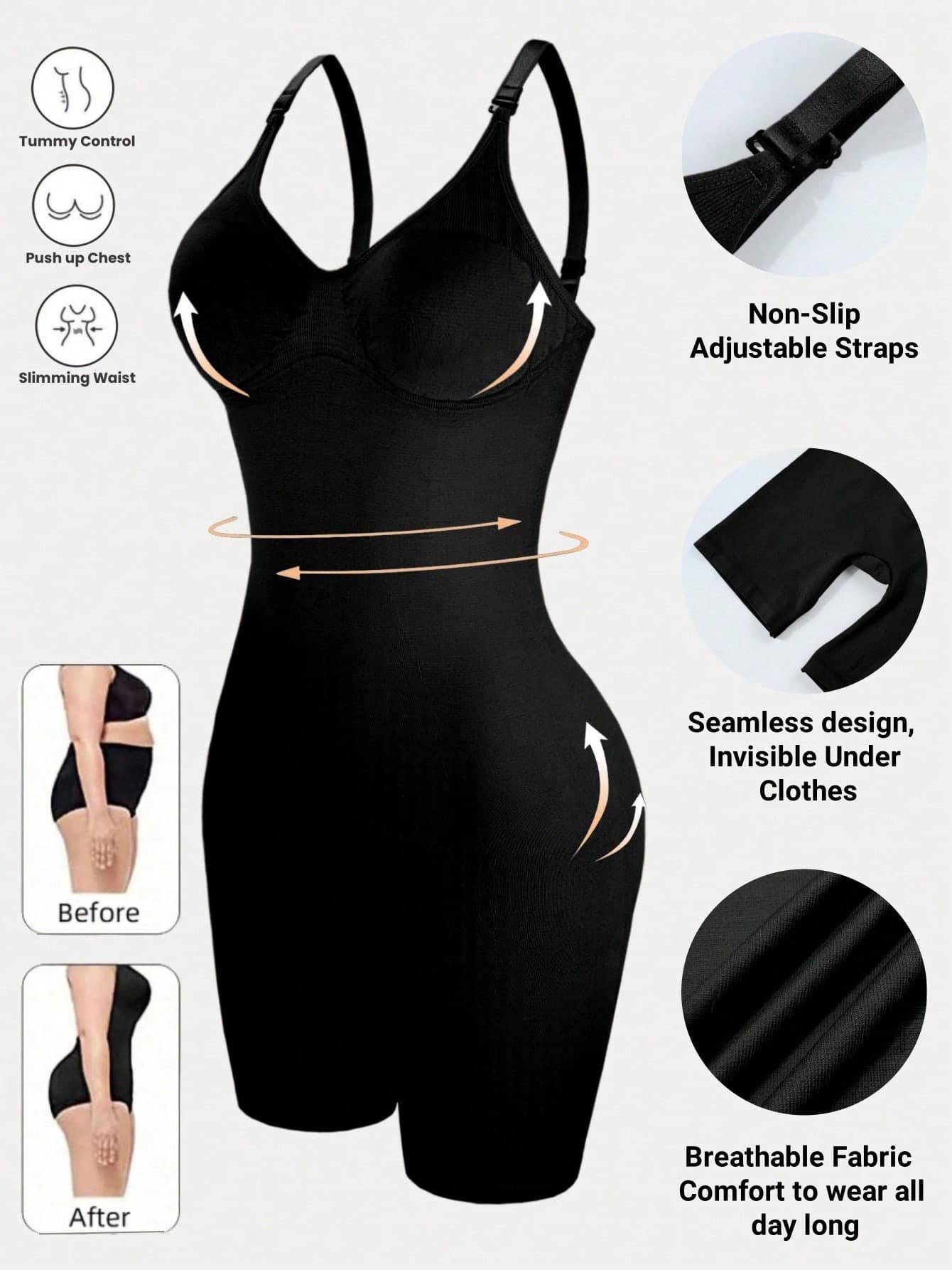 SHEIN Women Solid Color Camisole Seamless Waisted And Shaping Romper