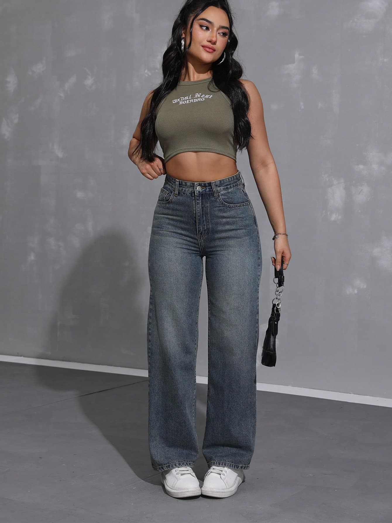 SHEIN ICON Women's Loose Fit Casual Denim Wide Leg Pants With Pockets