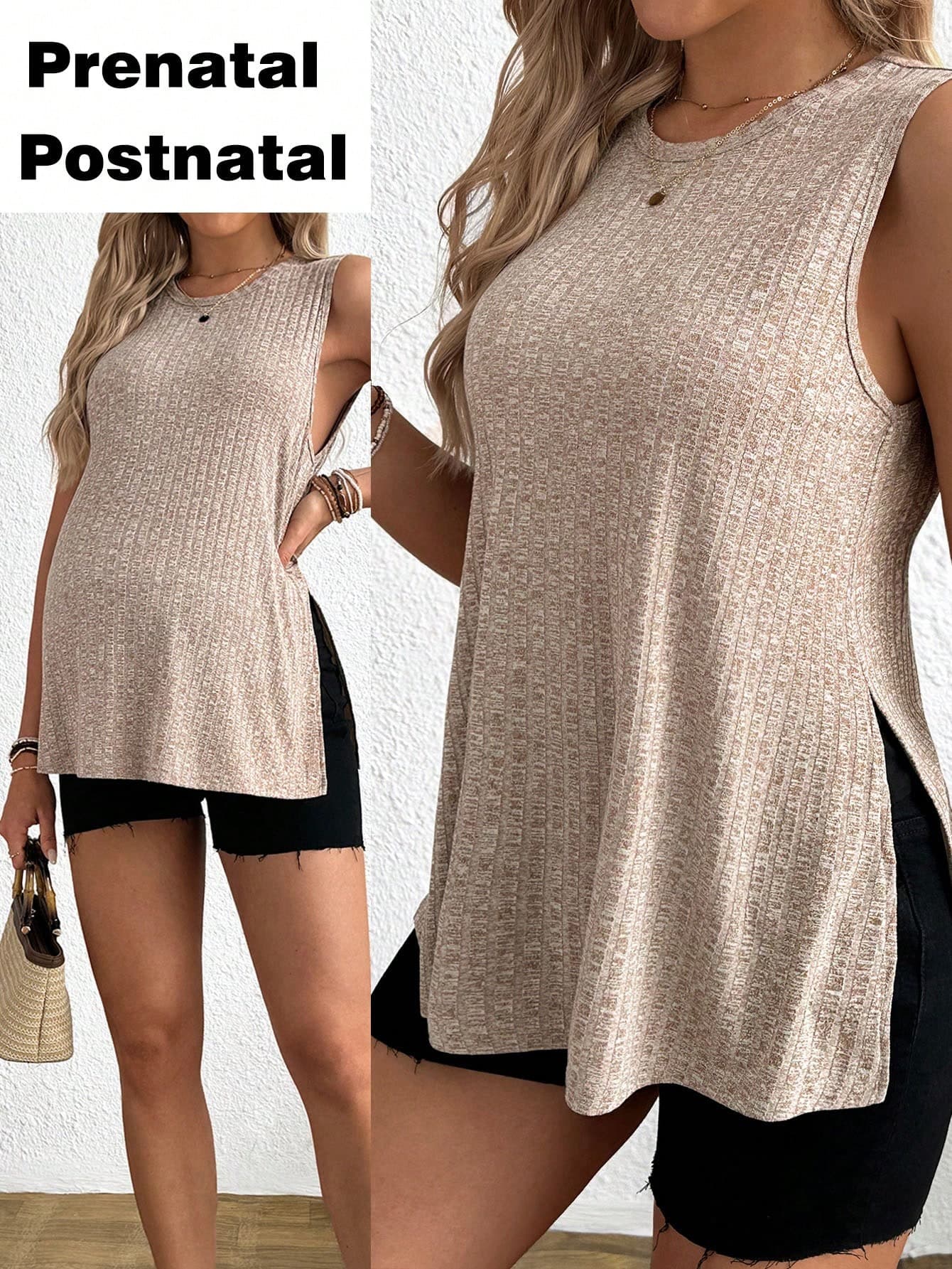 SHEIN Maternity Casual Versatile Solid Color Side Slit Camisole World Cup