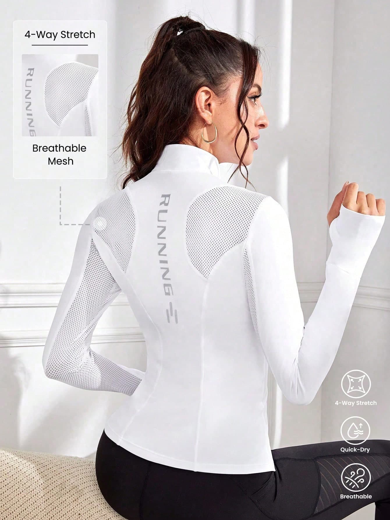 Easithlete Easithlete Letter Graphic Thumbholes Zip Up Sports Jacket Light Jacket