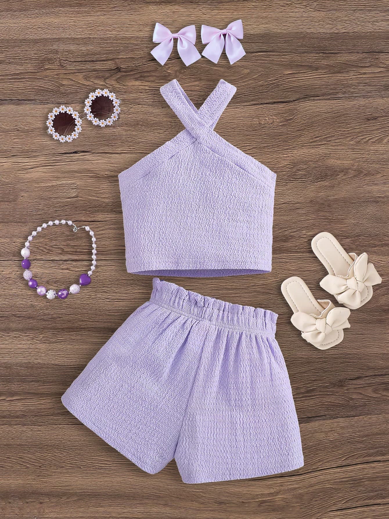 Emery Rose Kids Emery Rose Kids Young Girl 2Pcs/Set Solid Color Knit Sleeveless Top And Shorts Set