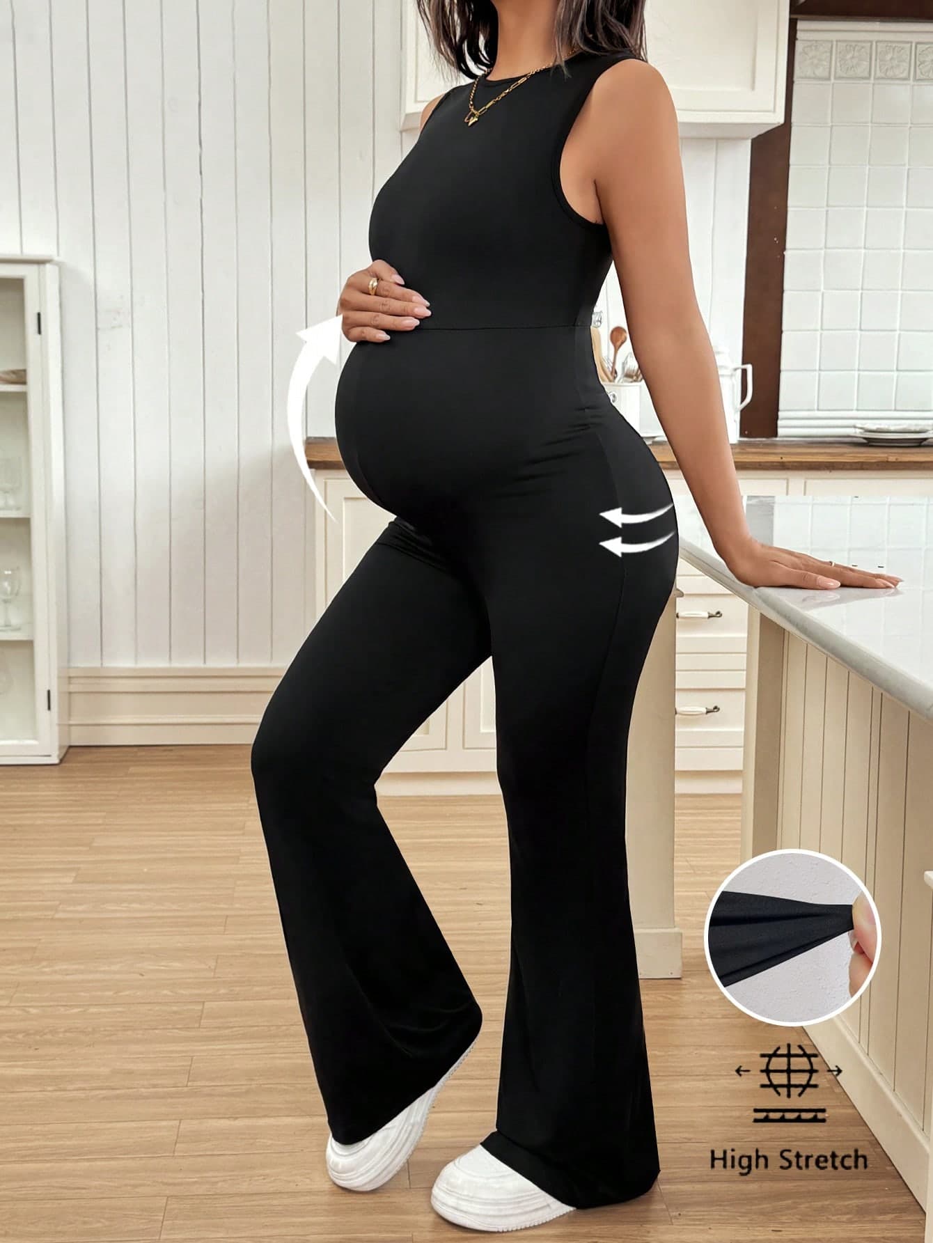 SHEIN Maternity Casual Solid Color Sleeveless Jumpsuit Maternity Clothing Maternity Jumpsuits For Woman Spring Women's Clothing