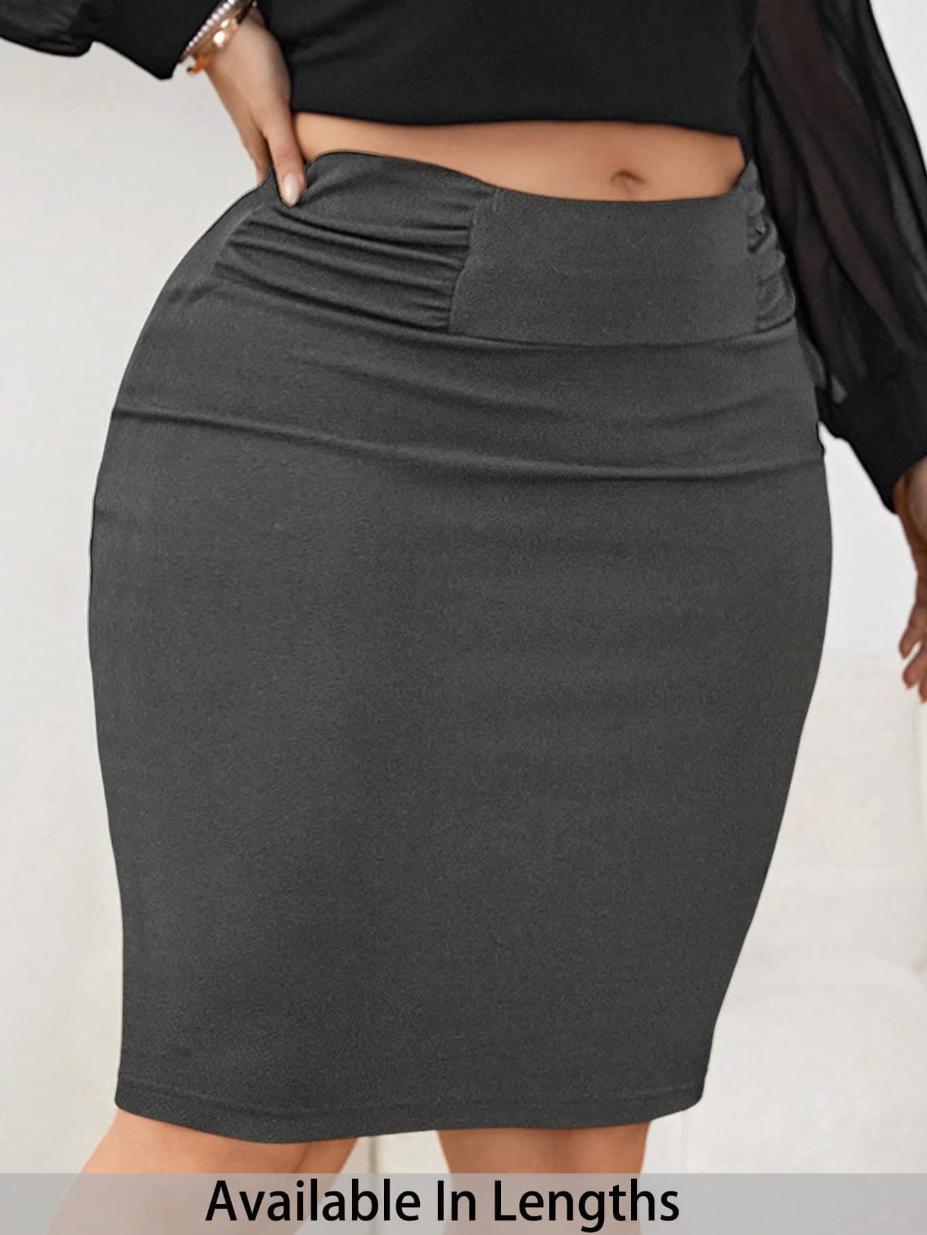 SHEIN Tall CURVE Plus Size Women High Waist Pleated Elegant Office Skirt Fall
