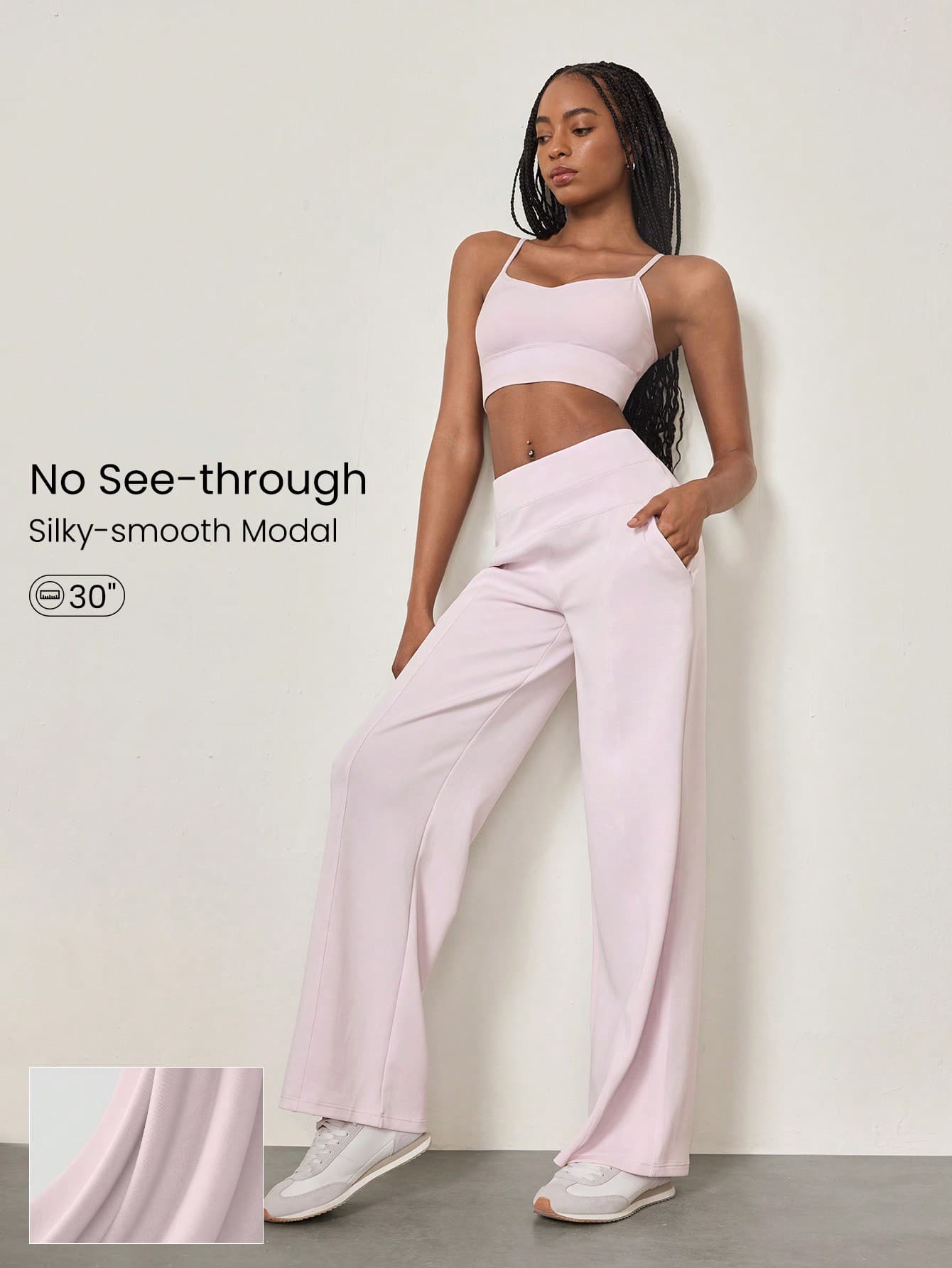 GLOWMODE Modal Silk Touch Wide Leg High Waist Lounge Pants With Side Pockets Daily Casual Spring Summer
