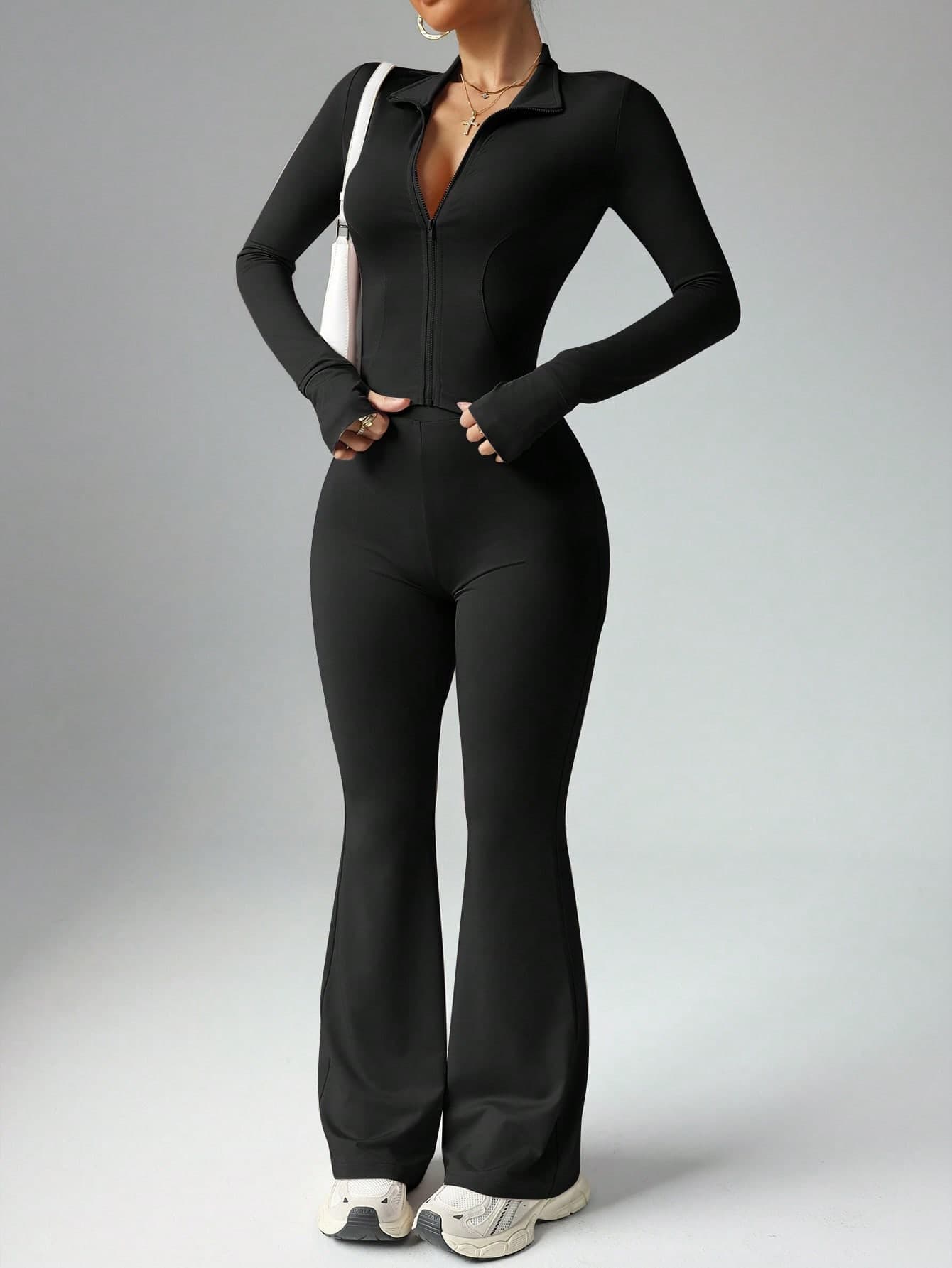 Dewbera Dewbera Women's Solid Color Long Sleeve Top And Long Pants Slim Fit Sports Suit Gym Women Outfit Workout Women Sets