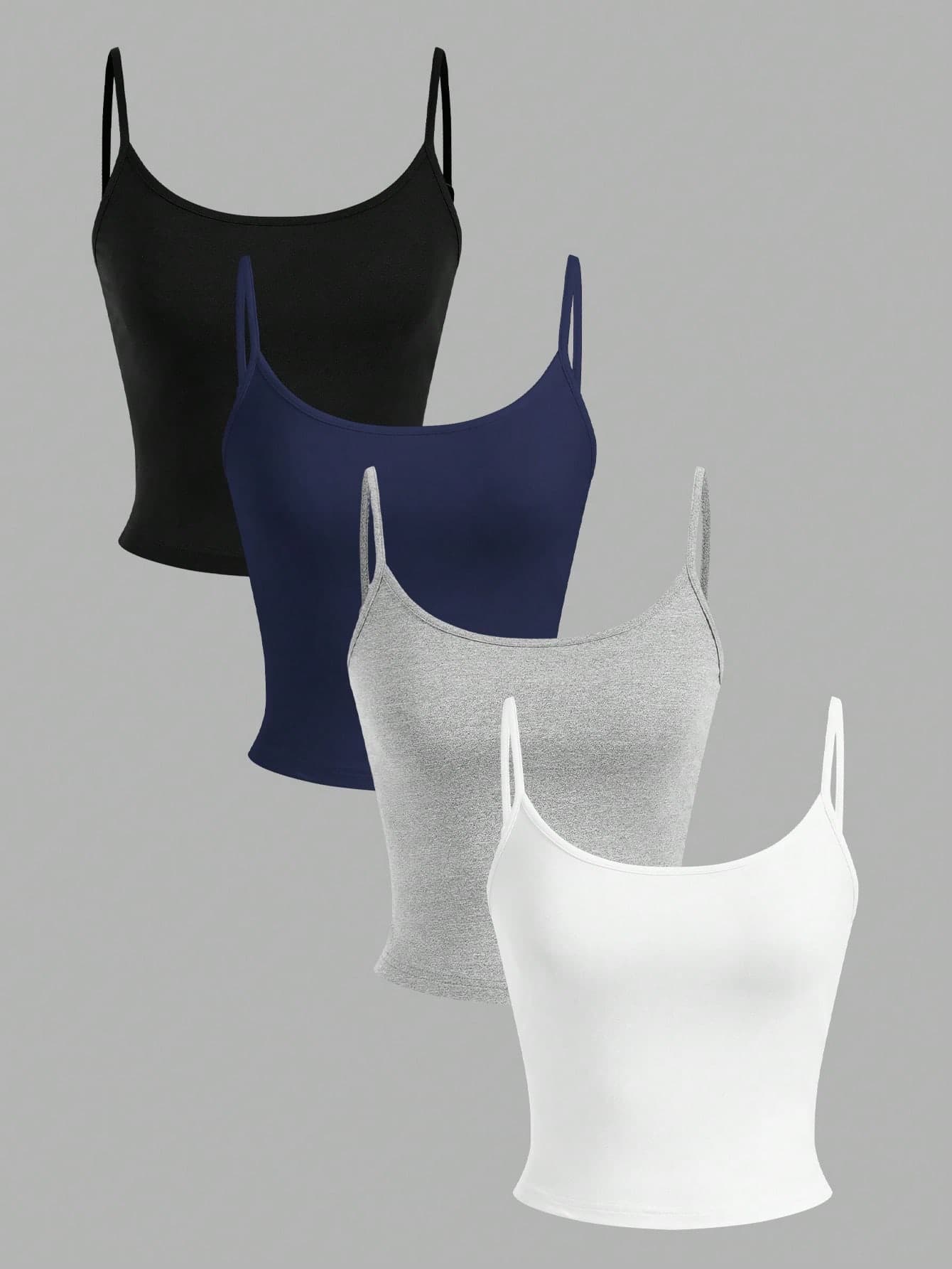 SHEIN EZwear 4pcs Women Tight Fitted Cropped Casual Tank Top, Suitable For Summer Back To School