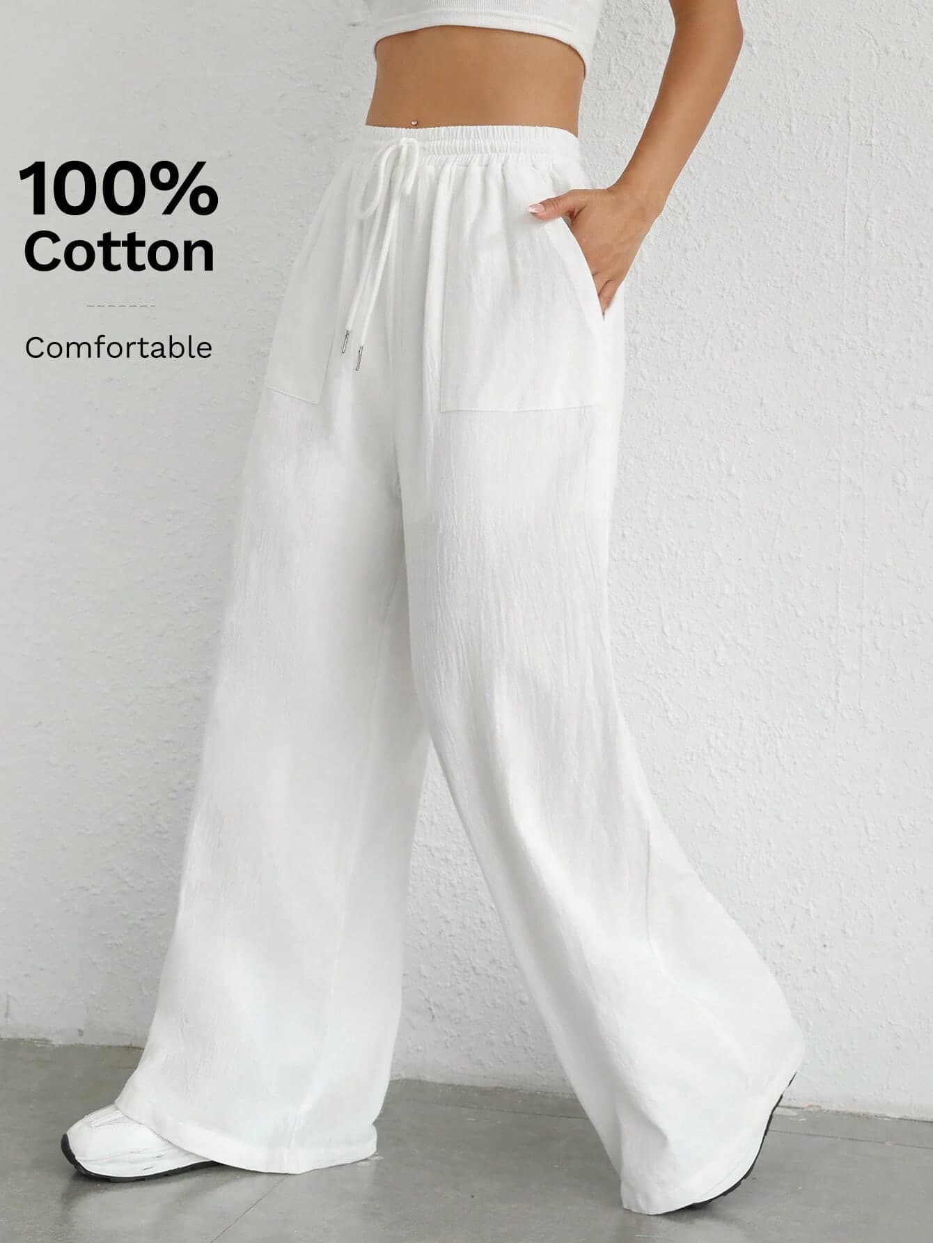 SHEIN EZwear Drawstring Waist Wide Leg Pants