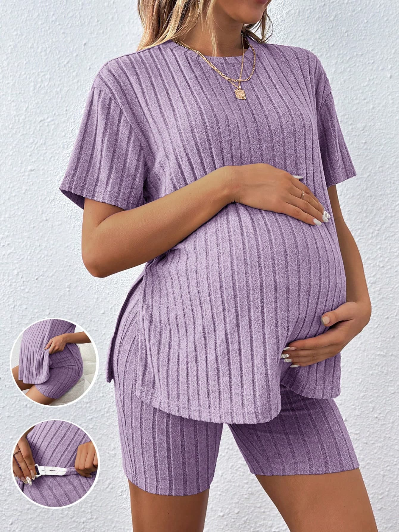SHEIN Plus Size Women's Casual Loose Round Neck T-Shirt With Adjustable Elastic Waist Shorts, 2 Pieces Maternity Set World Cup