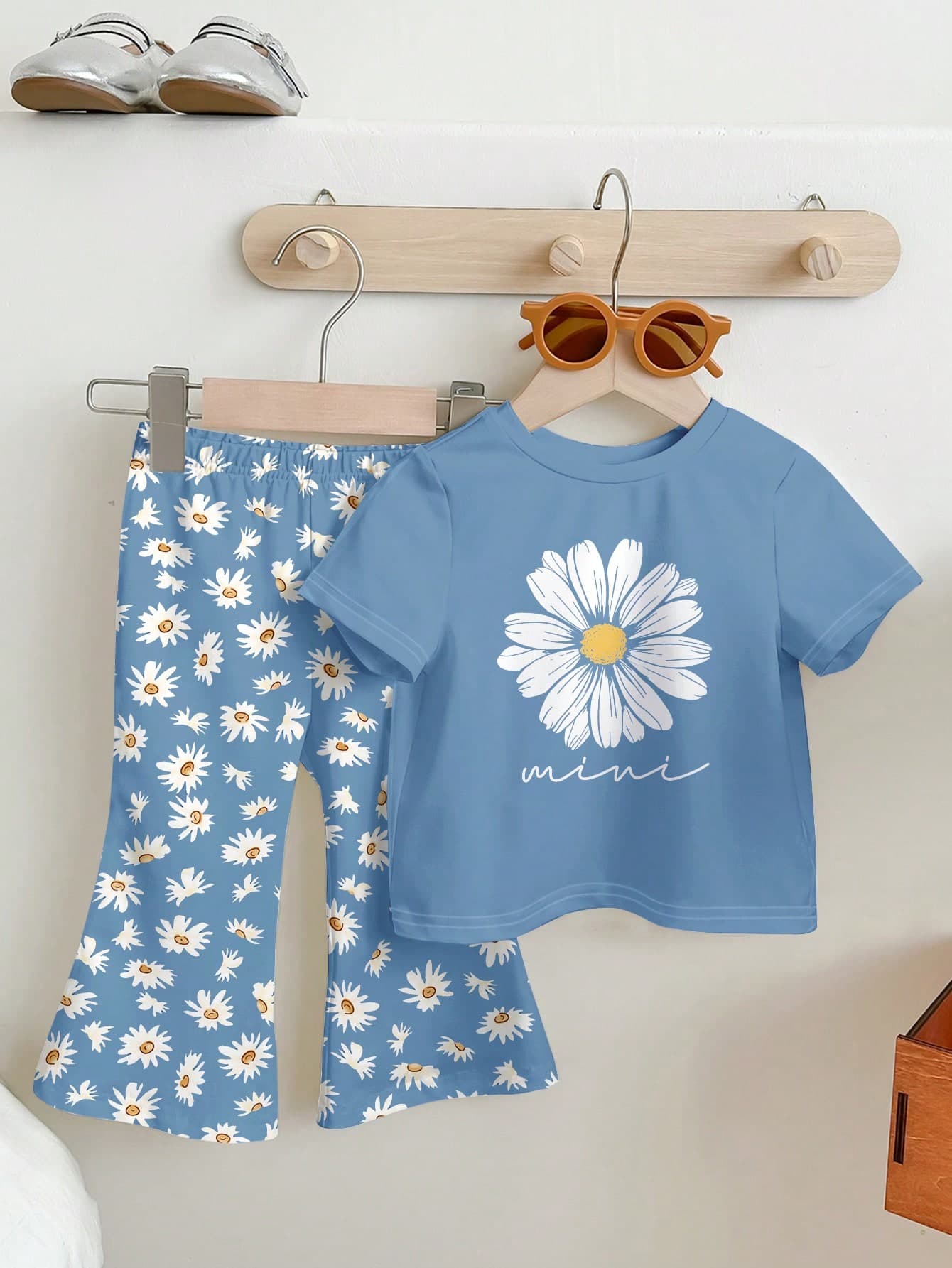 SHEIN Happikins Baby Girl Casual Simple Short Sleeve Round Neck Long Pants 2 Pieces Set, Suitable For Spring/Summer