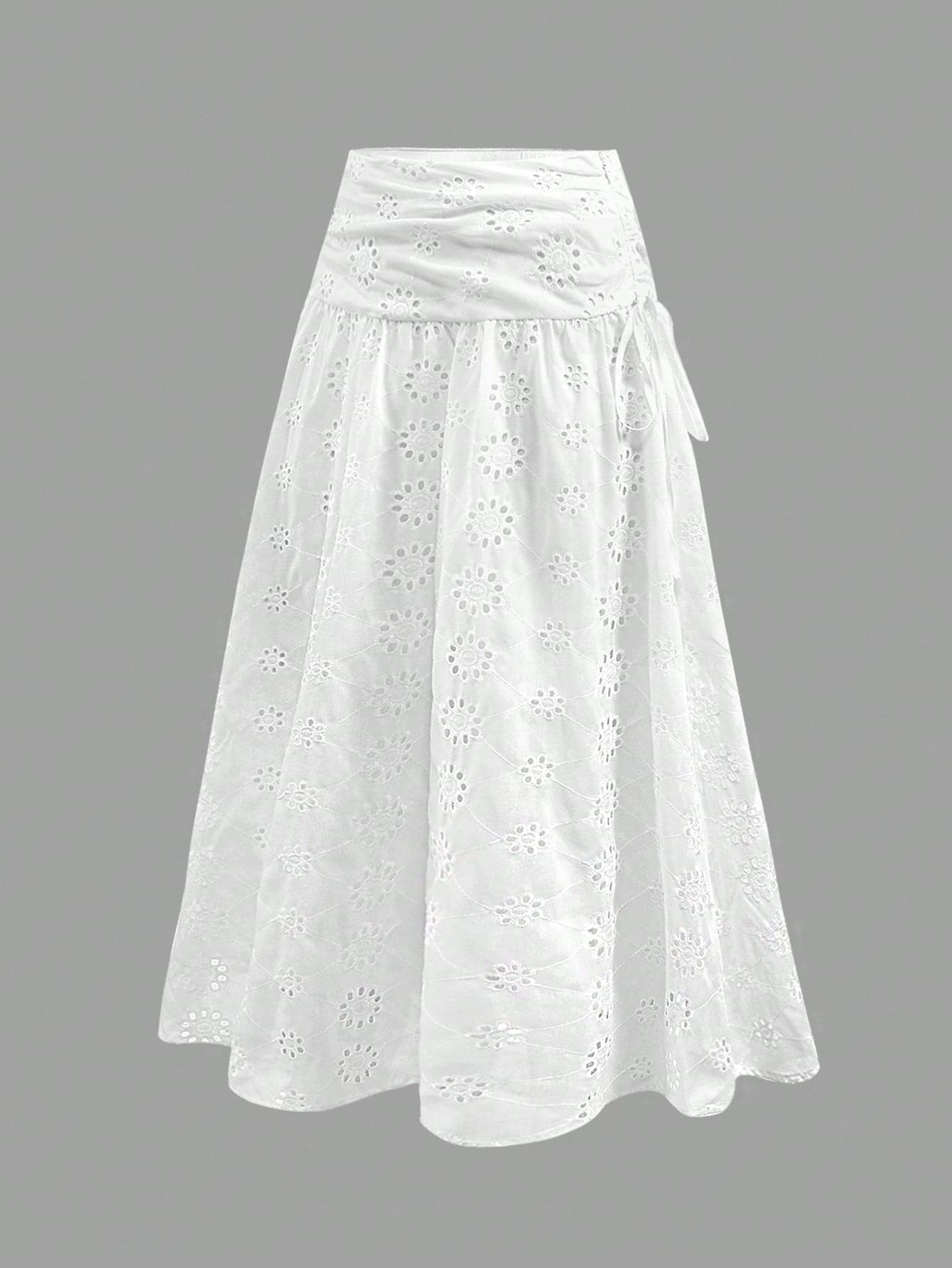 SHEIN MOD Women's Vintage White Hollow Embroidered Skirt,Boho Summer Picnic Vacation Holiday Beach Skirt, Court Style,70s Country Casual Skirt