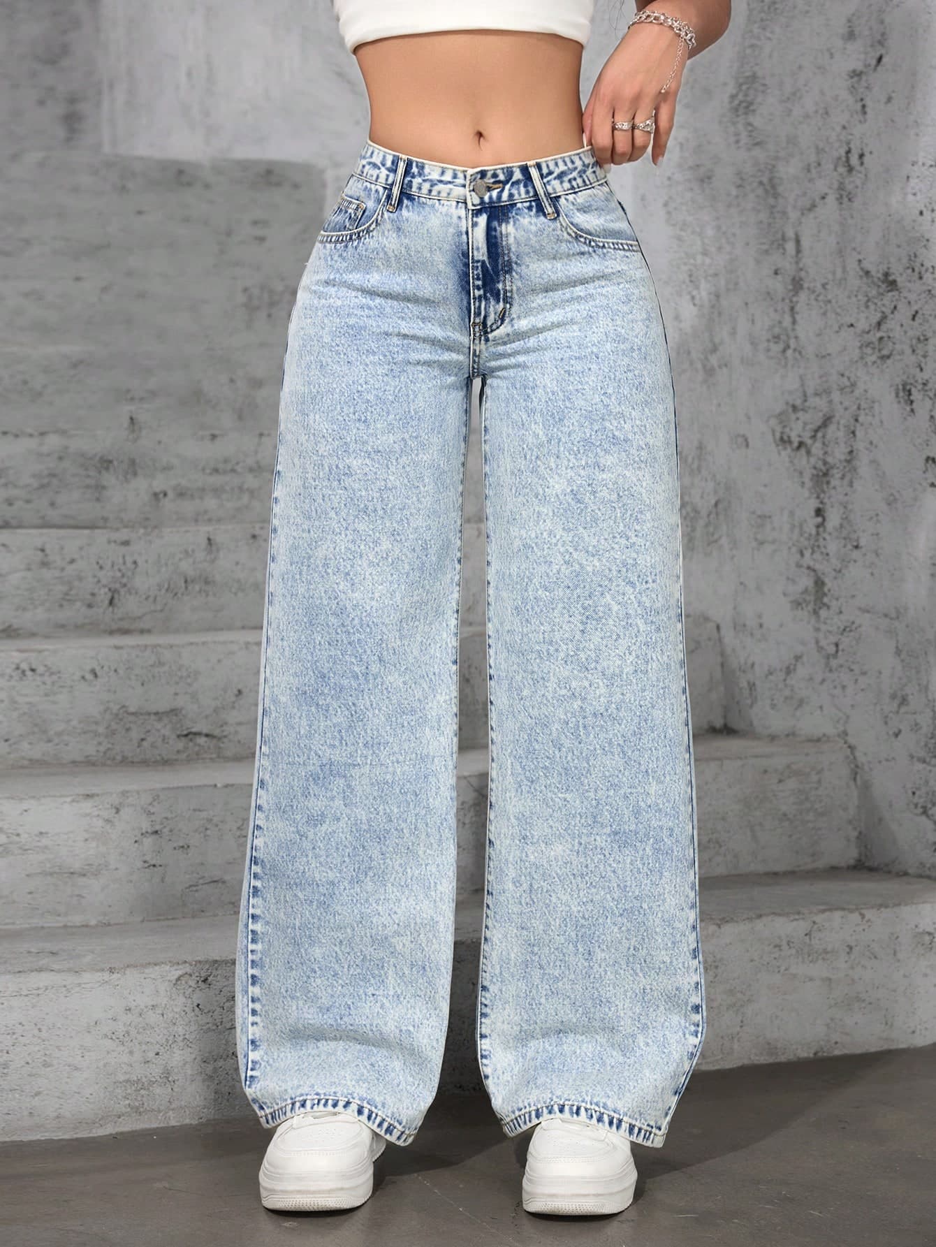 SHEIN ICON Women's Loose Fit Pocketed Wide Leg Casual Jeans