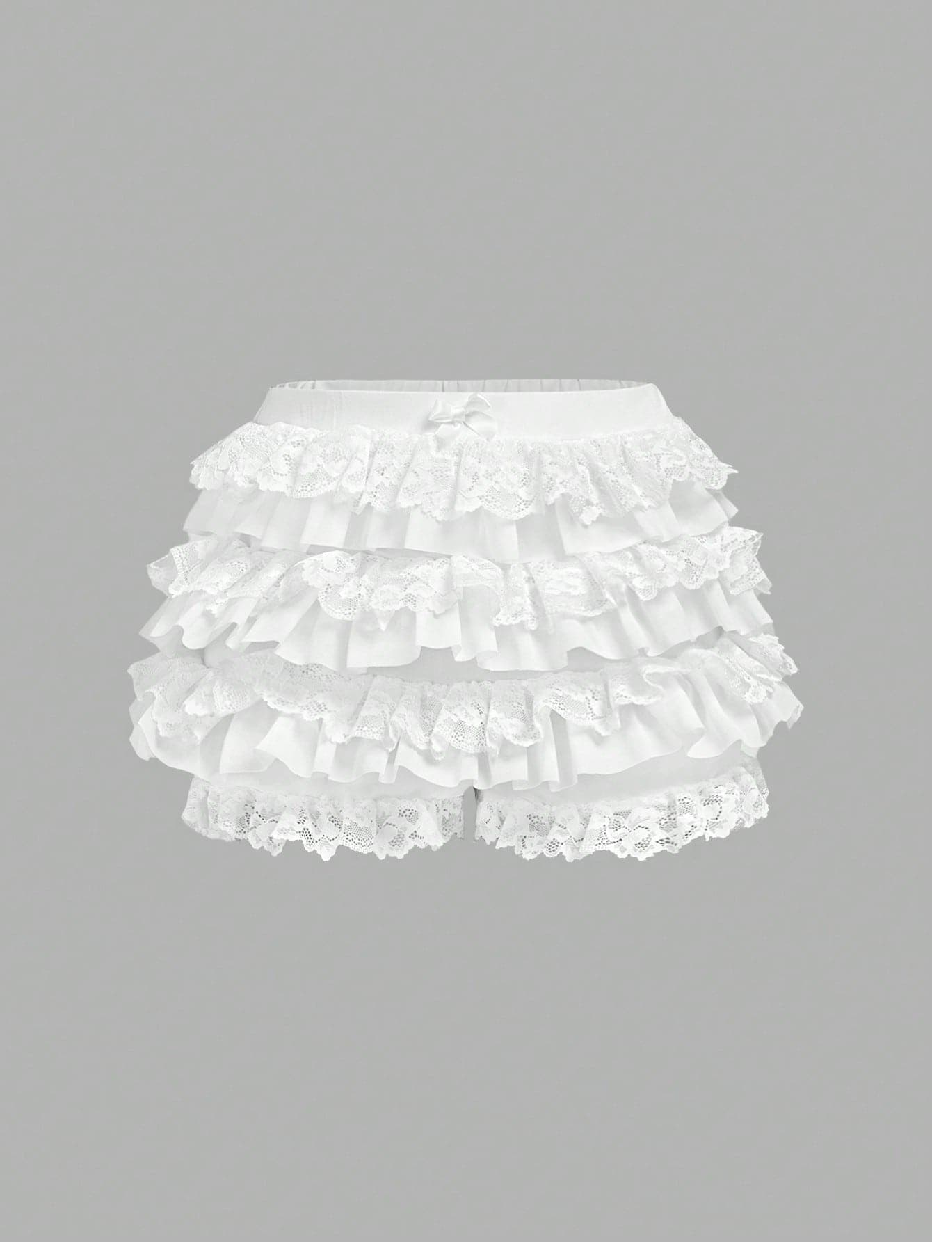 SHEIN Girlism Tween Girl Balletcore Sweet Bow Kawaii Mesh Contrast Lace Ruffle Trim Elistic Waist Micro Mini Shorts Summer Shorts Beach Holiday