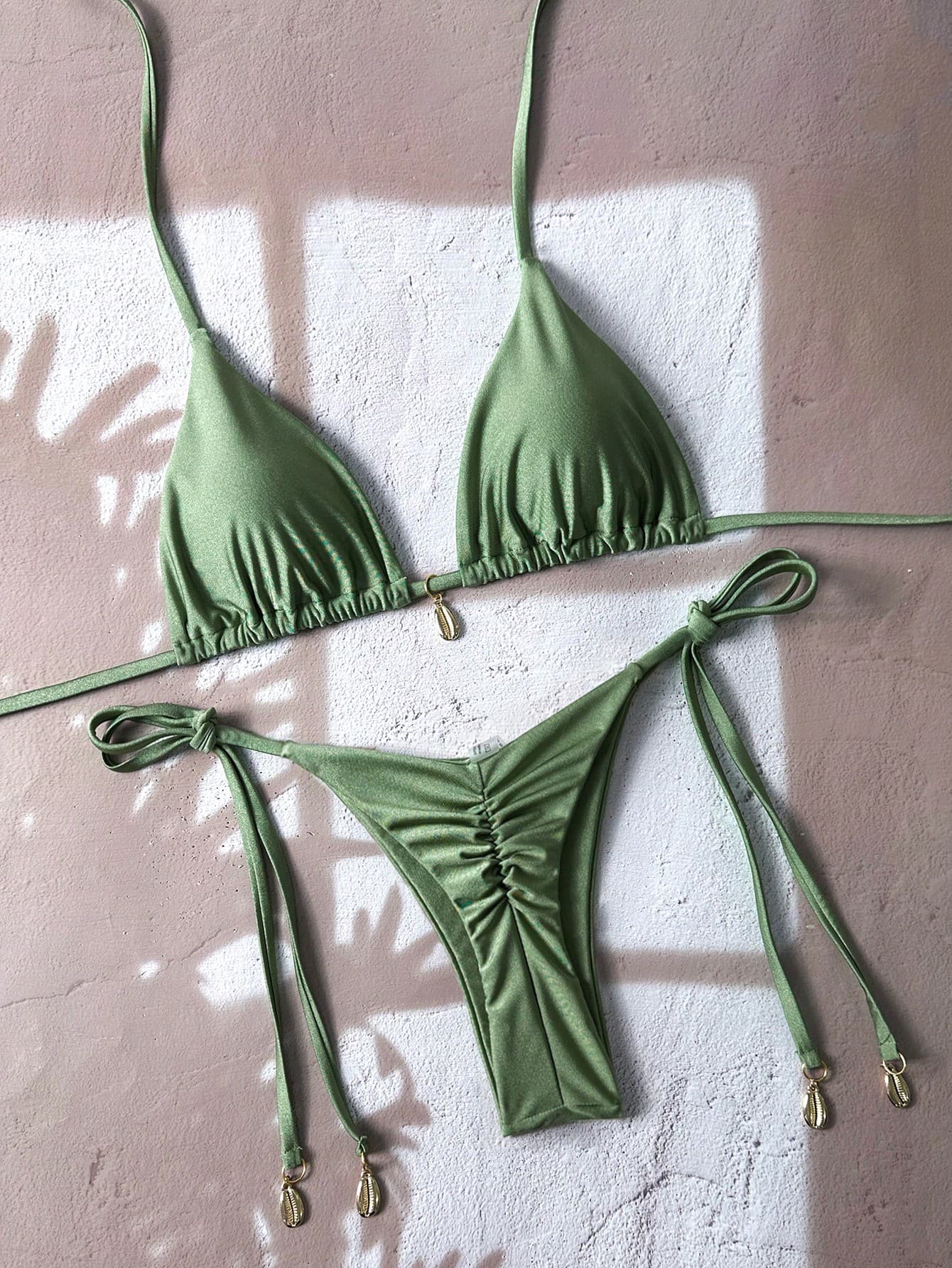 Swim Mod Women's Summer Beach Solid Color Halter Tied Sexy Bikini Two Pieces Swimwear Set