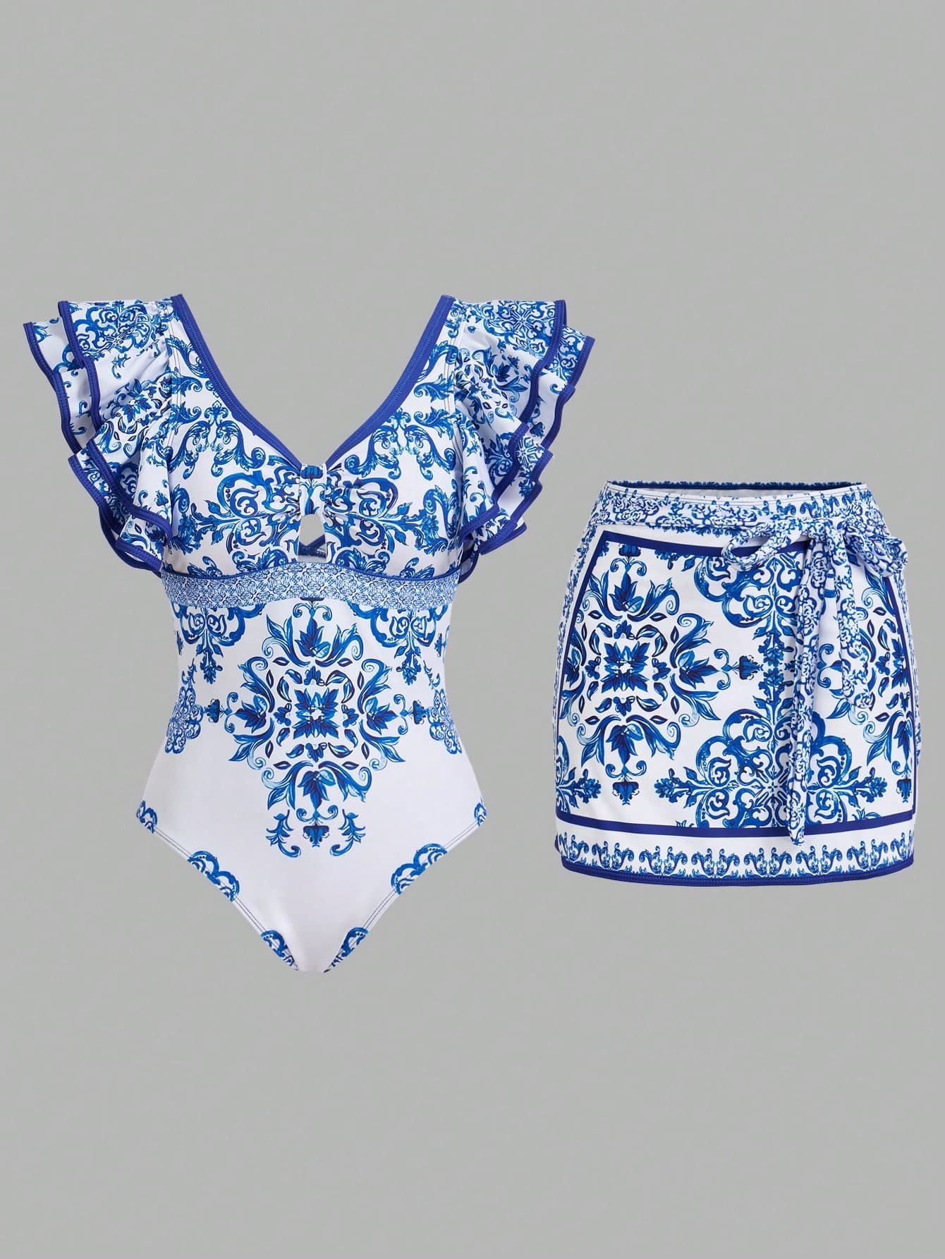 Swim Oasis Plus Size Women Digital Print Boho Style Tankini Swimsuit Set, Casual For Beach For Summer Beach Vacation