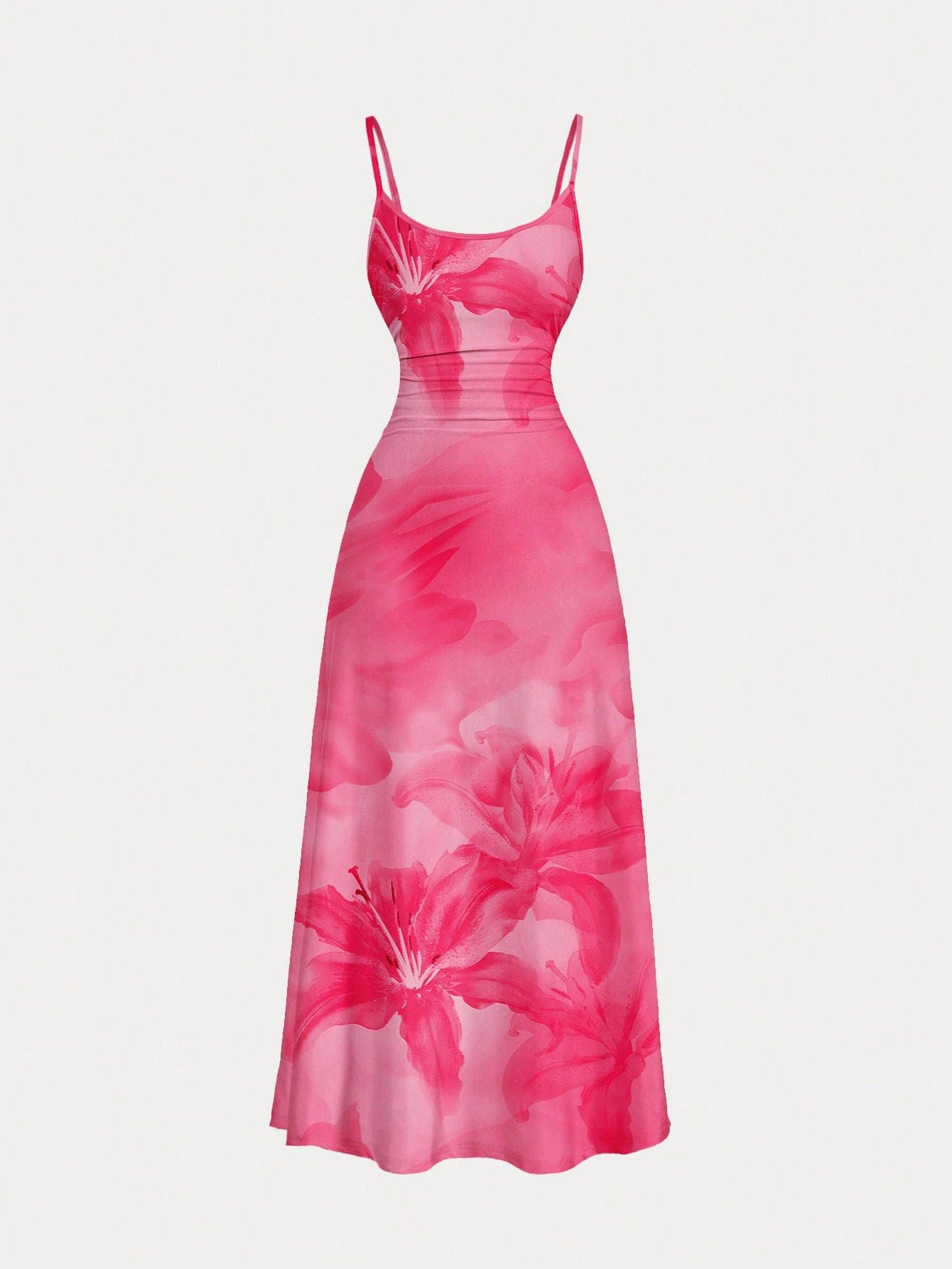 SHEIN MOD Casual Minimalist Full Coverage Floral Print Ruched Waist Flowy Hem Maxi Slip Dress, Suitable For Summer,Summer Dresses Women Boho Chic
