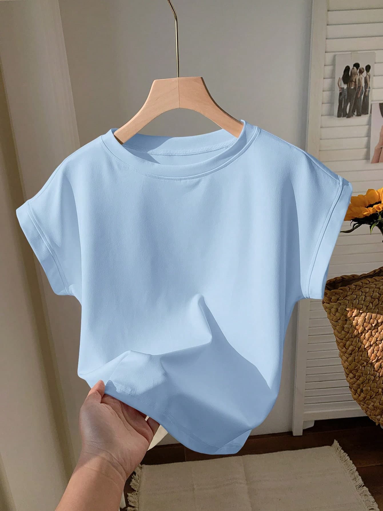 Comfortcana Women's Solid Color Round Neck Short Sleeve Casual Versatile T-Shirt