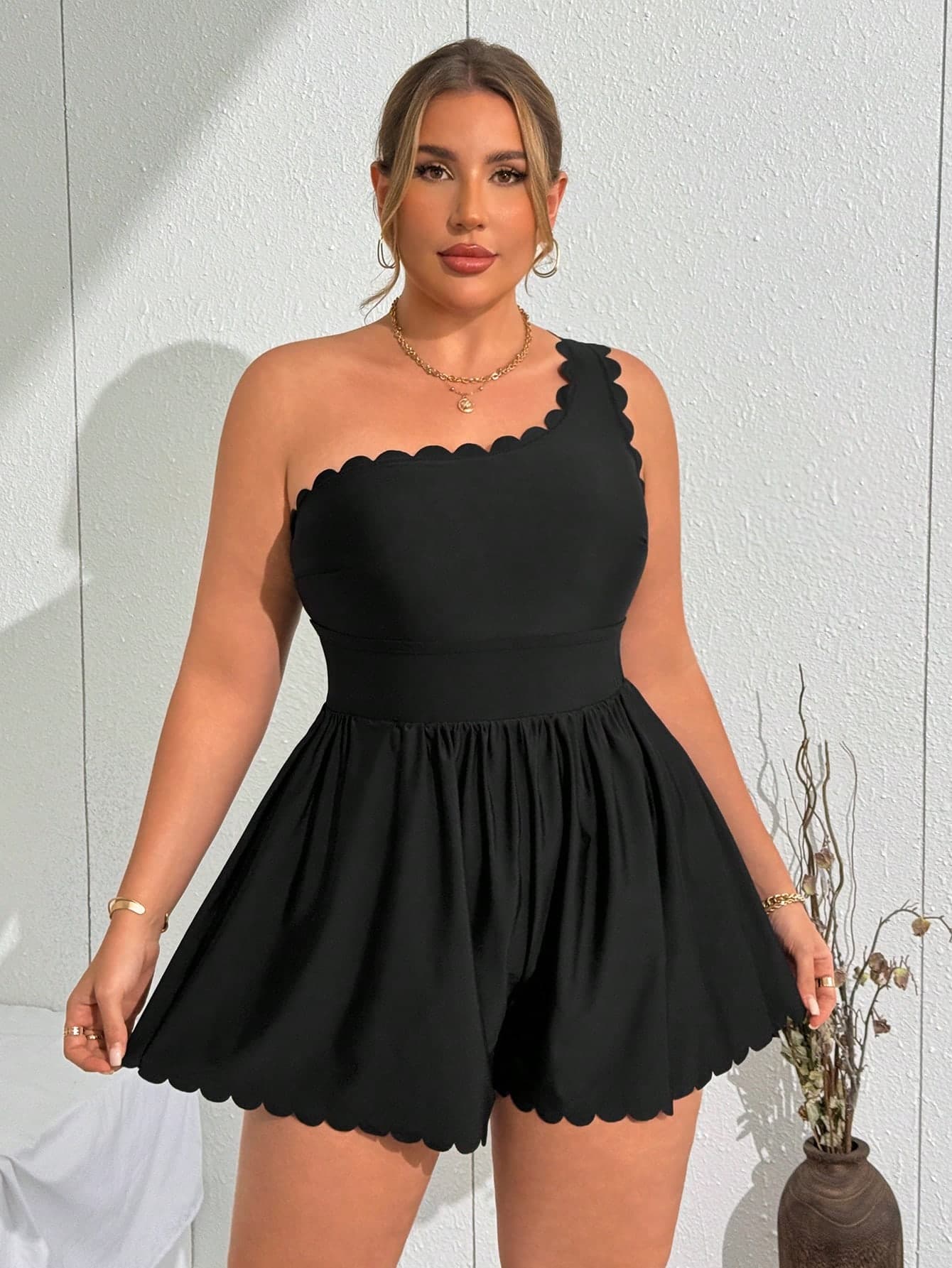 Swim Lushoire Plus Size Summer Holiday Shell Edge One-Piece Swimsuit