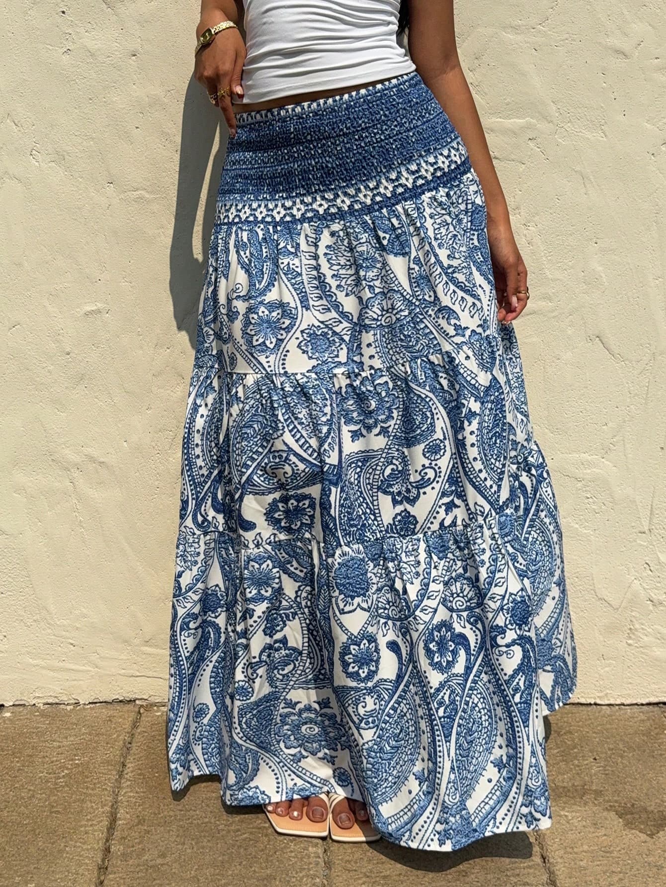 Sunnyshic Women's Bohemian Printed Skirt, Casual Daily Vacation Wear, Spring/Summer