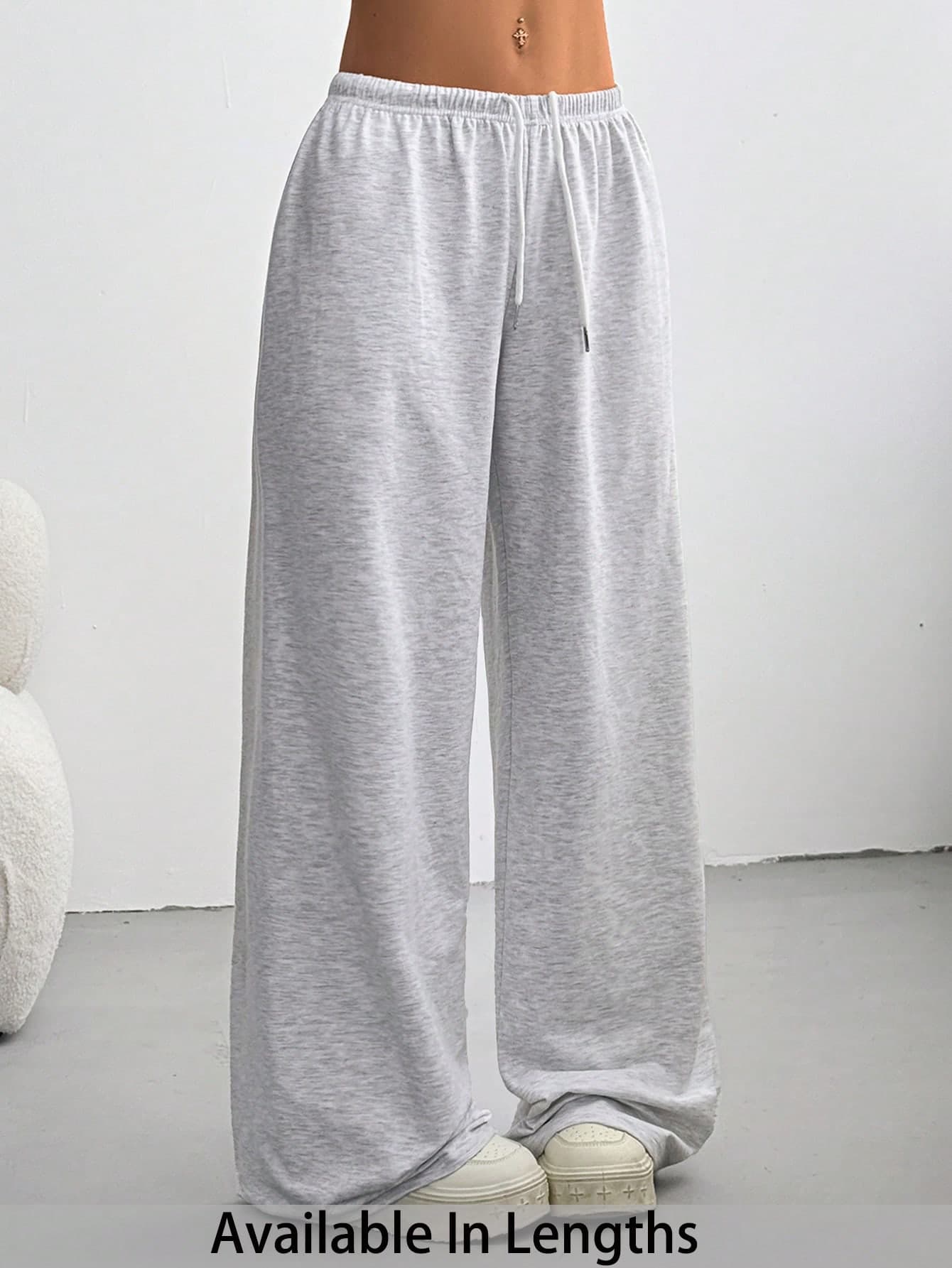 SHEIN PETITE CURVE Women's Summer Simple Front Tie Loose Sweatpants, Casual Daily Wear Baggy Fall