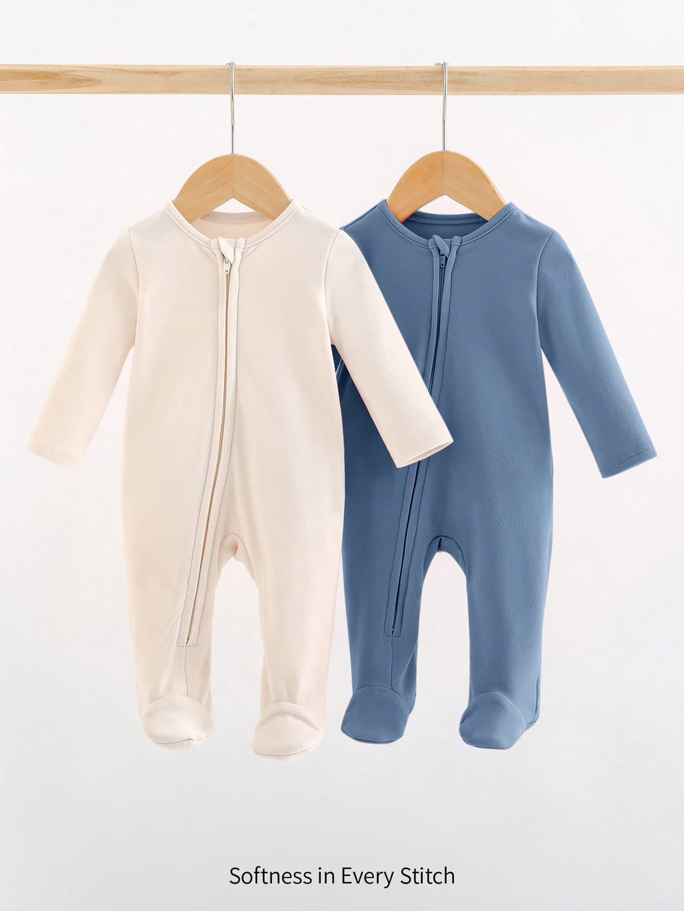 Cozy Pixies 2pcs Newborn Baby Boy Soft Knit Solid Color Crew Neck Long Sleeve Jumpsuit Set,Dusty Blue,Autumn,Modest,Night Casual Home Or Outdoor Wear