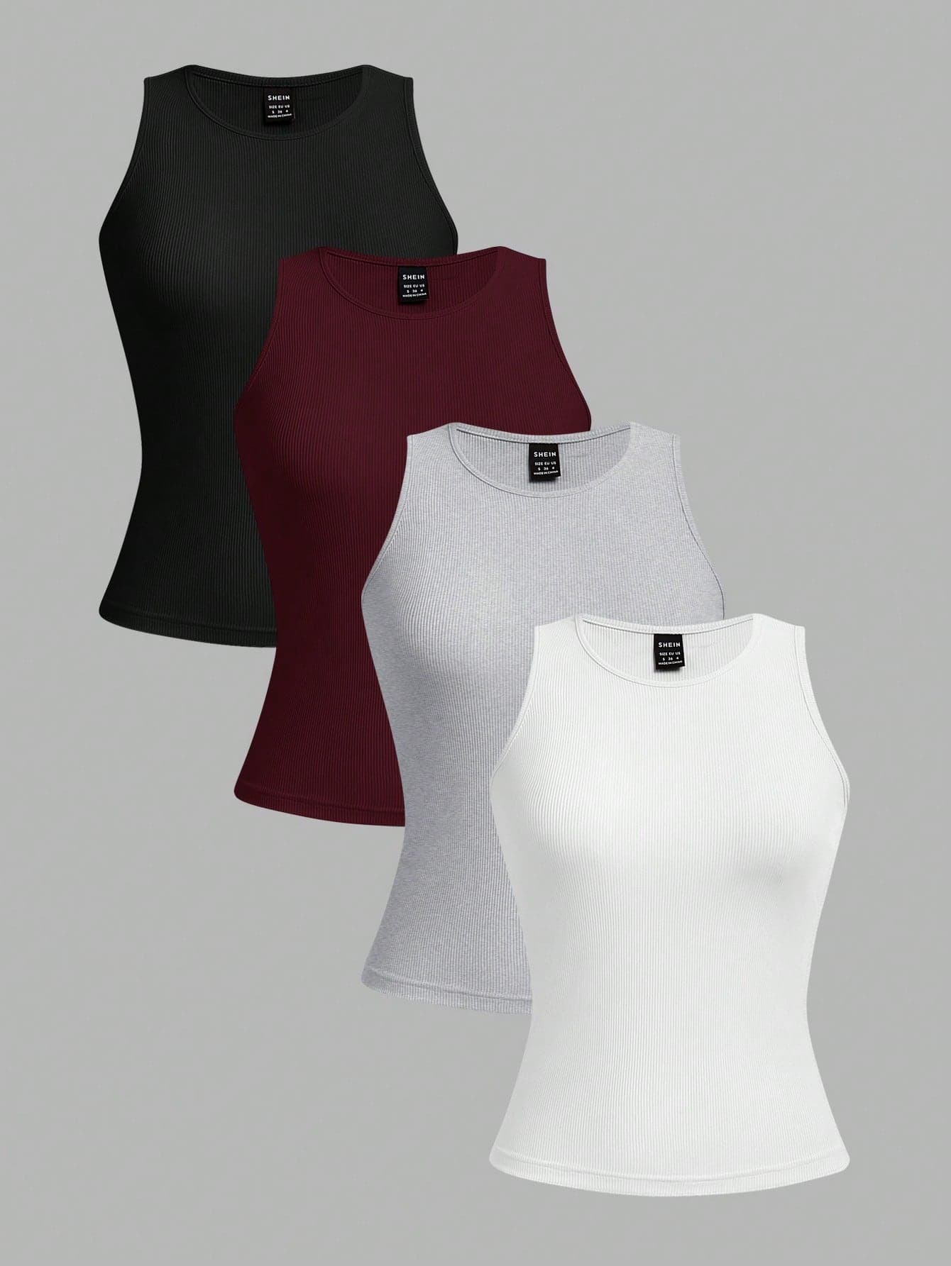 SHEIN EZwear 4pcs Cropped Sexy Tight Fit Tank Tops For Women, Summer Back To School