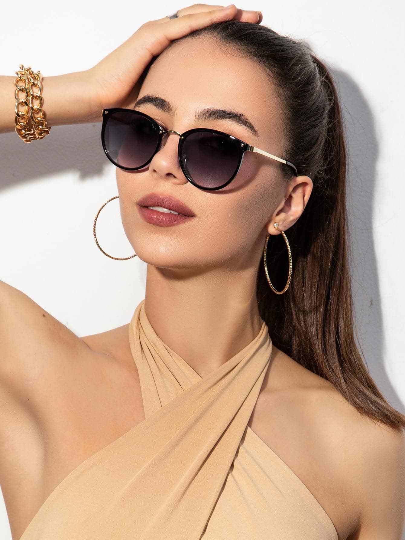 Women Round Frame Fashion Sunglasses, Elegant Daily Travel Shades For Beach Vacation Outdoor Holiday