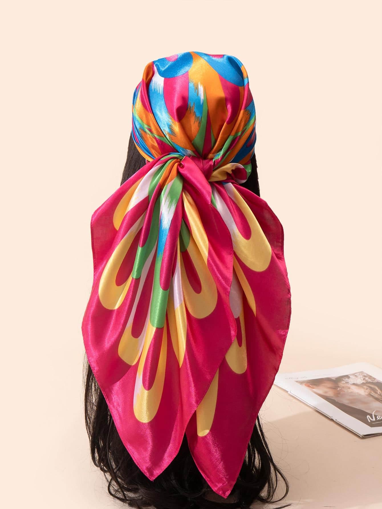 1pc Ladies Beach Accessories Chiffon Scarf With Printed Pattern, European & American Style, For Holiday, Beach & Travel Bandana