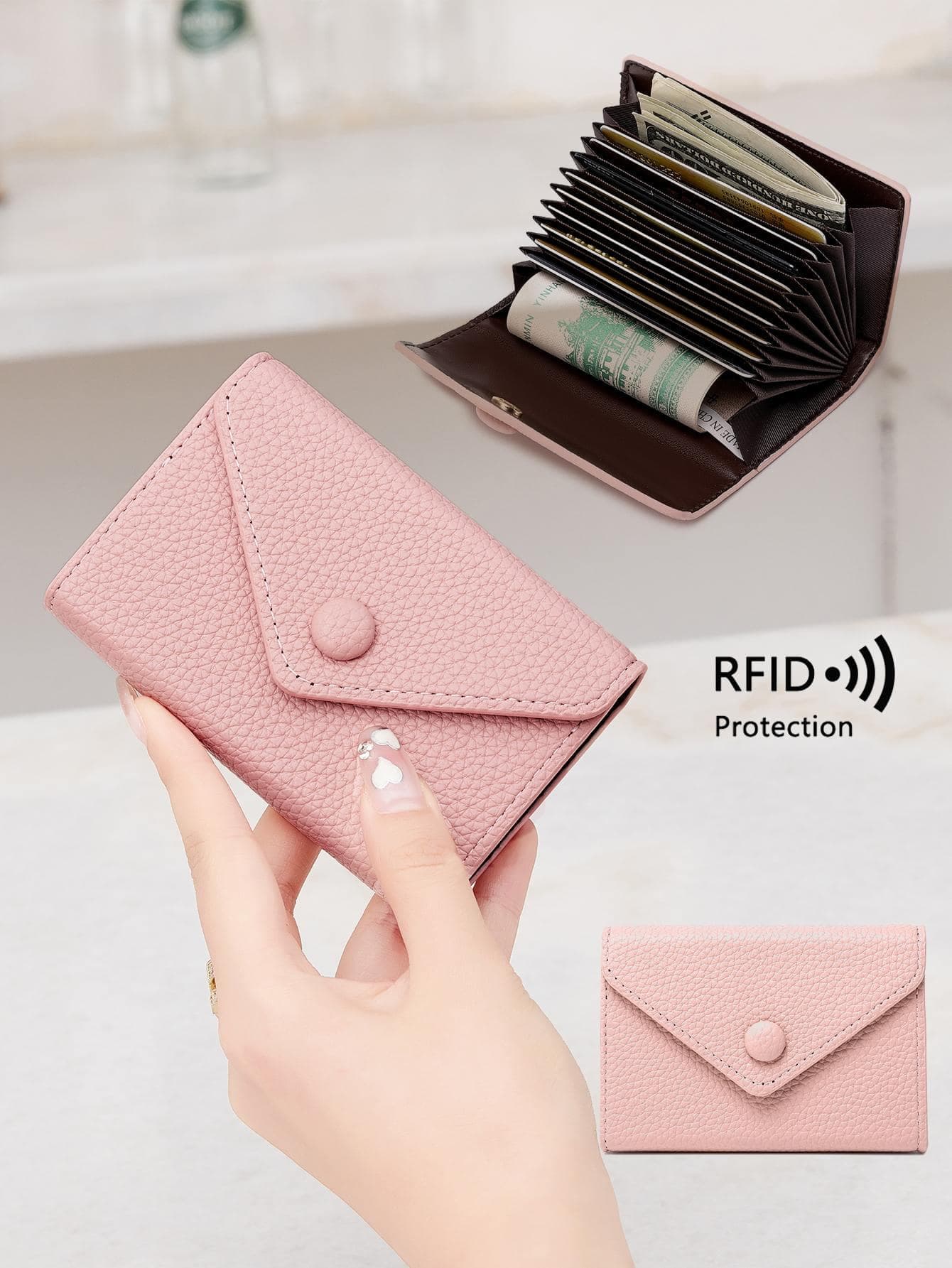 CHARM INFINITE RFID Anti-Theft New Style Wallet Litchi Grain Accordion Card Holder Lightweight Portable Minimalist Small Card Wallet
