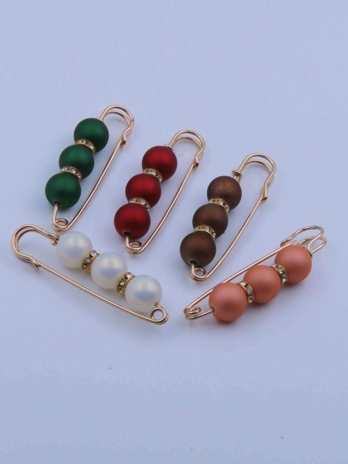 5PCS Women Rhinestone & Beaded Faux Pearl Colorful Fashionable Scarf Pin For Daily Use,Beach,Holiday,Accessories,Travel Essential