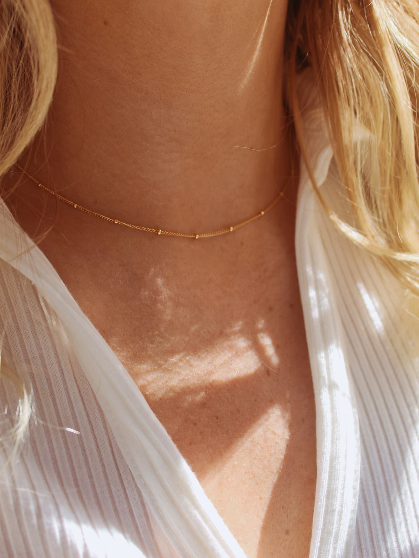 1pc Minimalist Stainless Steel Bead Chain Necklace, Gold Color