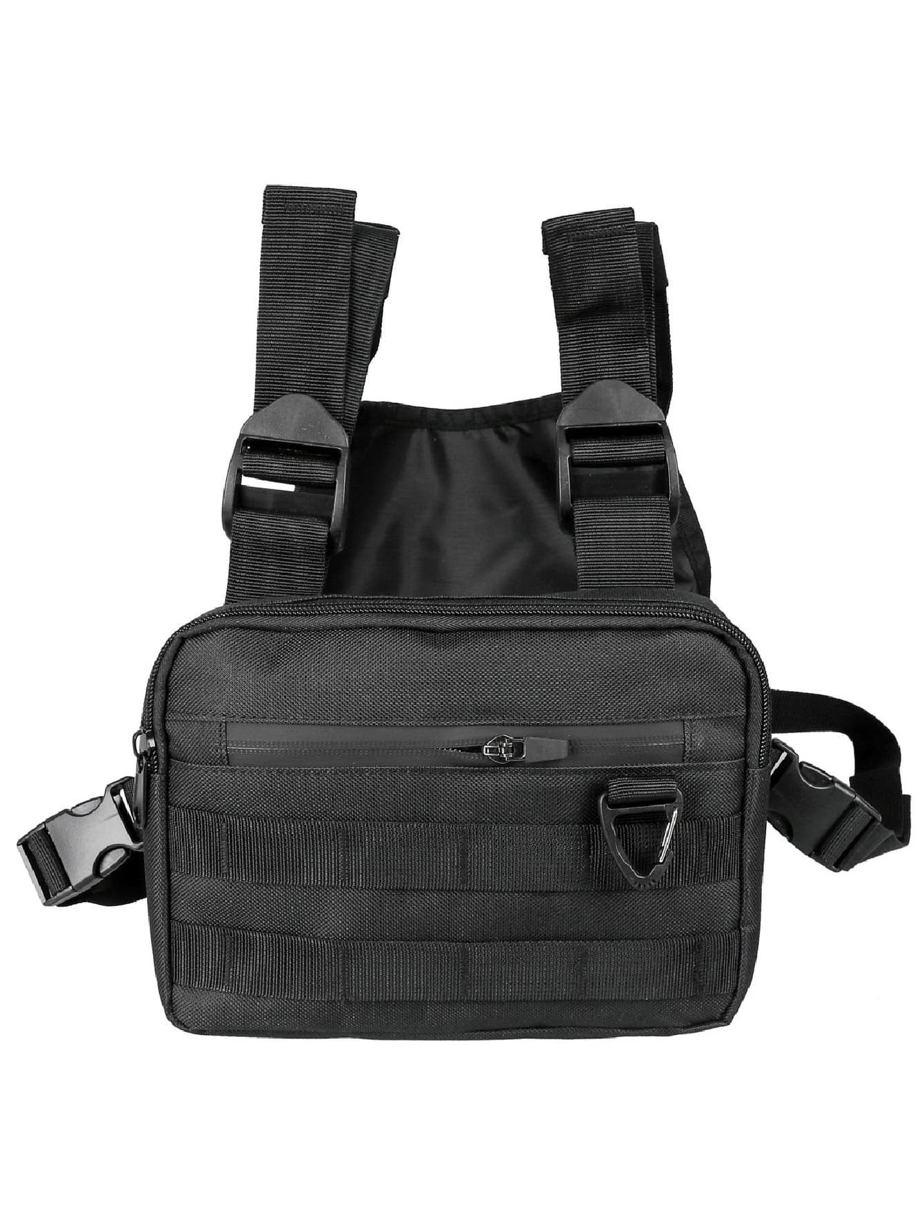 1pc Black Nylon Casual Men's Vest Chest Bag, Unisex Hip-Hop Travel Storage Pouch, Zipper Backpack For Street Fashion, Versatile For Sports, Fitness, Running, Fishing, Tactical Use