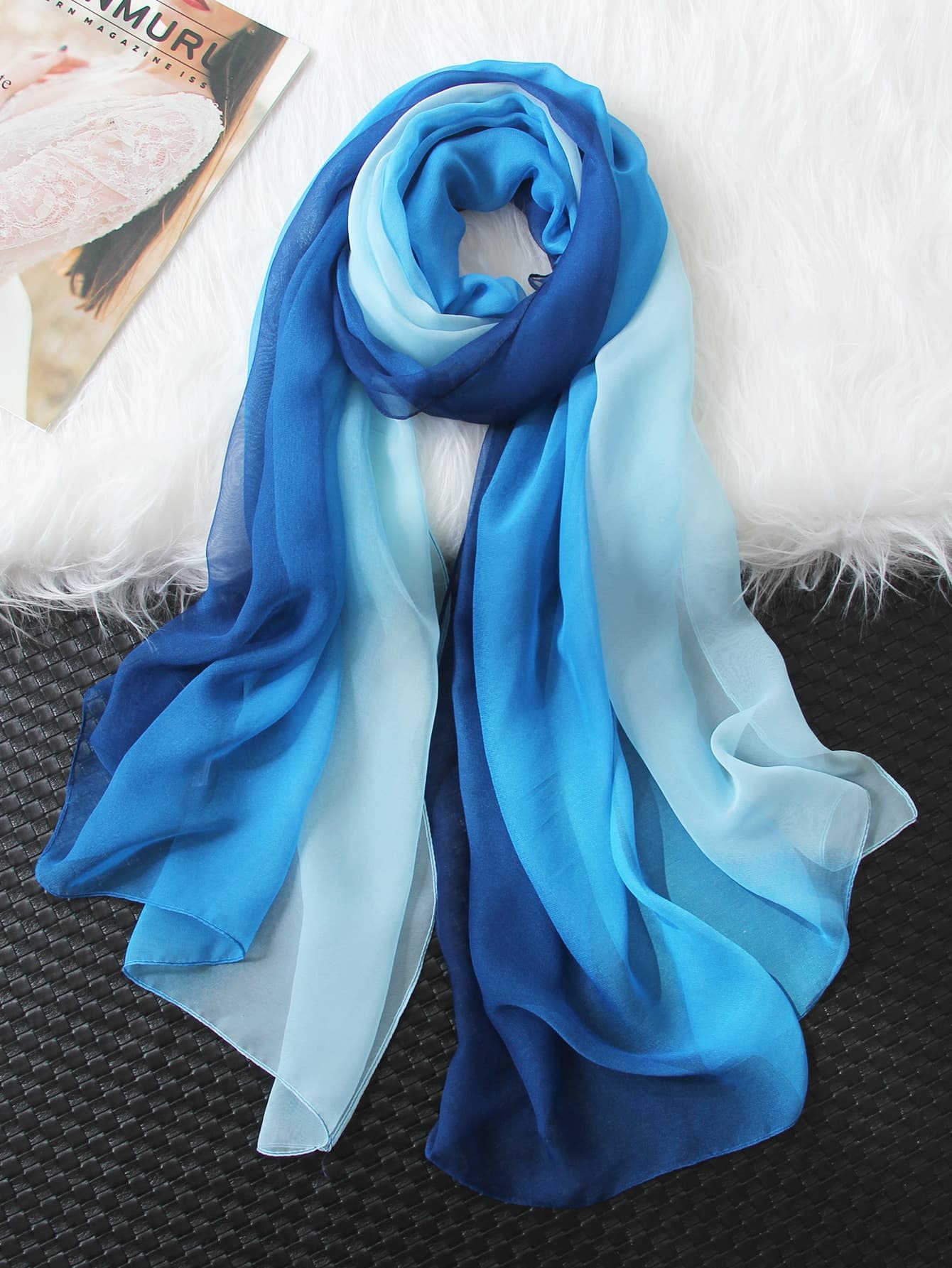 Elegant A Rainbow Silk Scarf Ladies Thin Section Versatile Gradient Color Shawl Long Chiffon Shawl Scarf