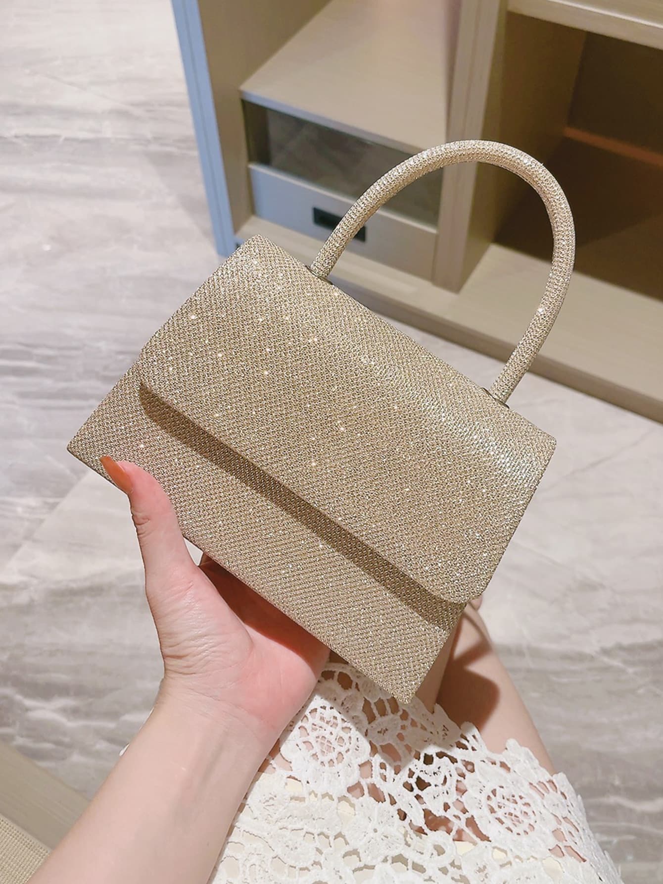Glitter Bling,Shiny Glamorous,Elegant,Exquisite Small Glitter Flap Square Bag Top Handle For Party Dinner Bag,Evening Bag For Party Girl,Woman,For Female Perfect For Party,Wedding,Prom,Dinner/Banquet,Best Gift For Women