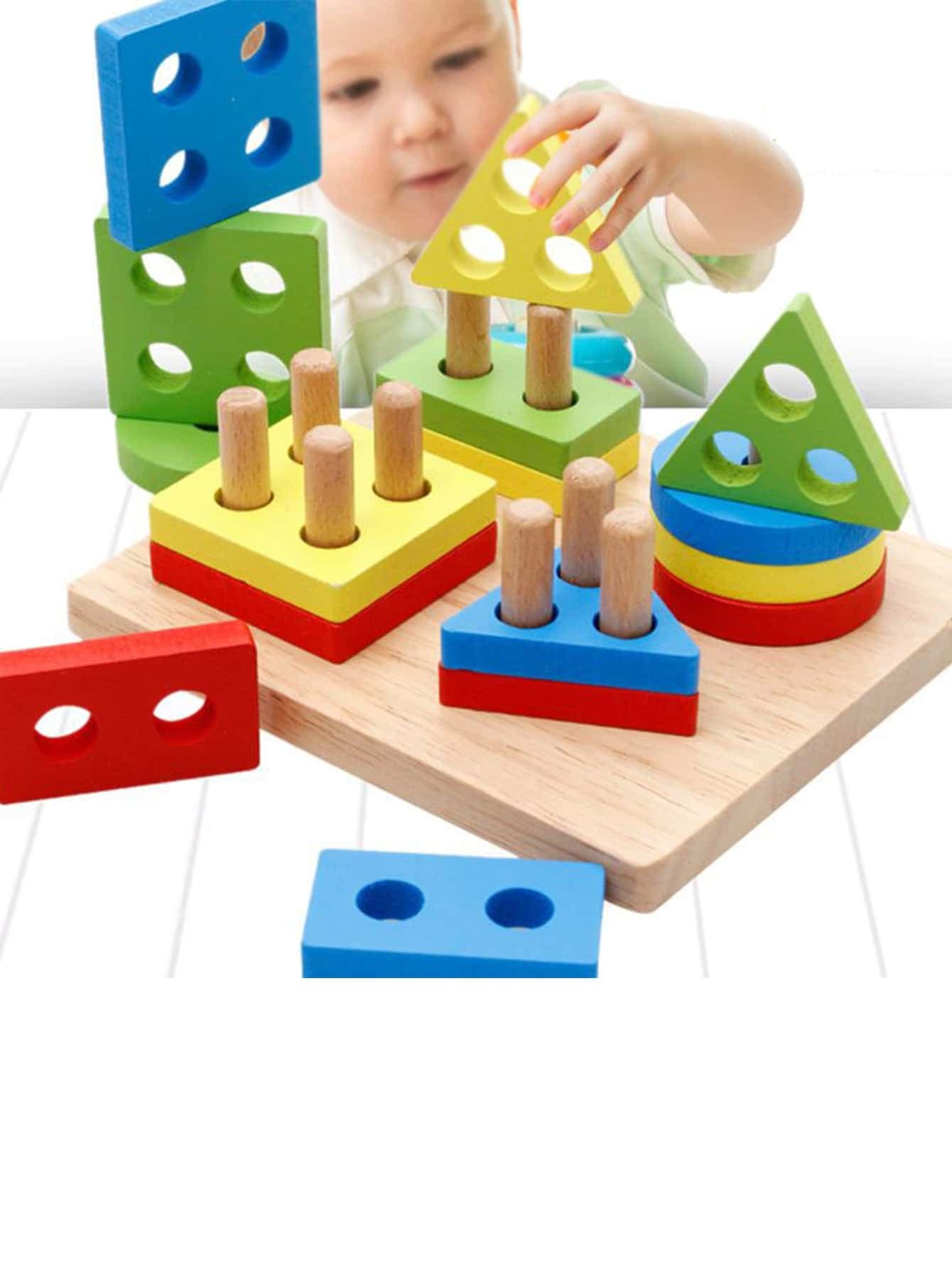 Christmas Decoration Wooden Geometric Building Puzzle Matching Toys For Cognitive Color & Shape Recognition And Early Education For Kids School Supplies