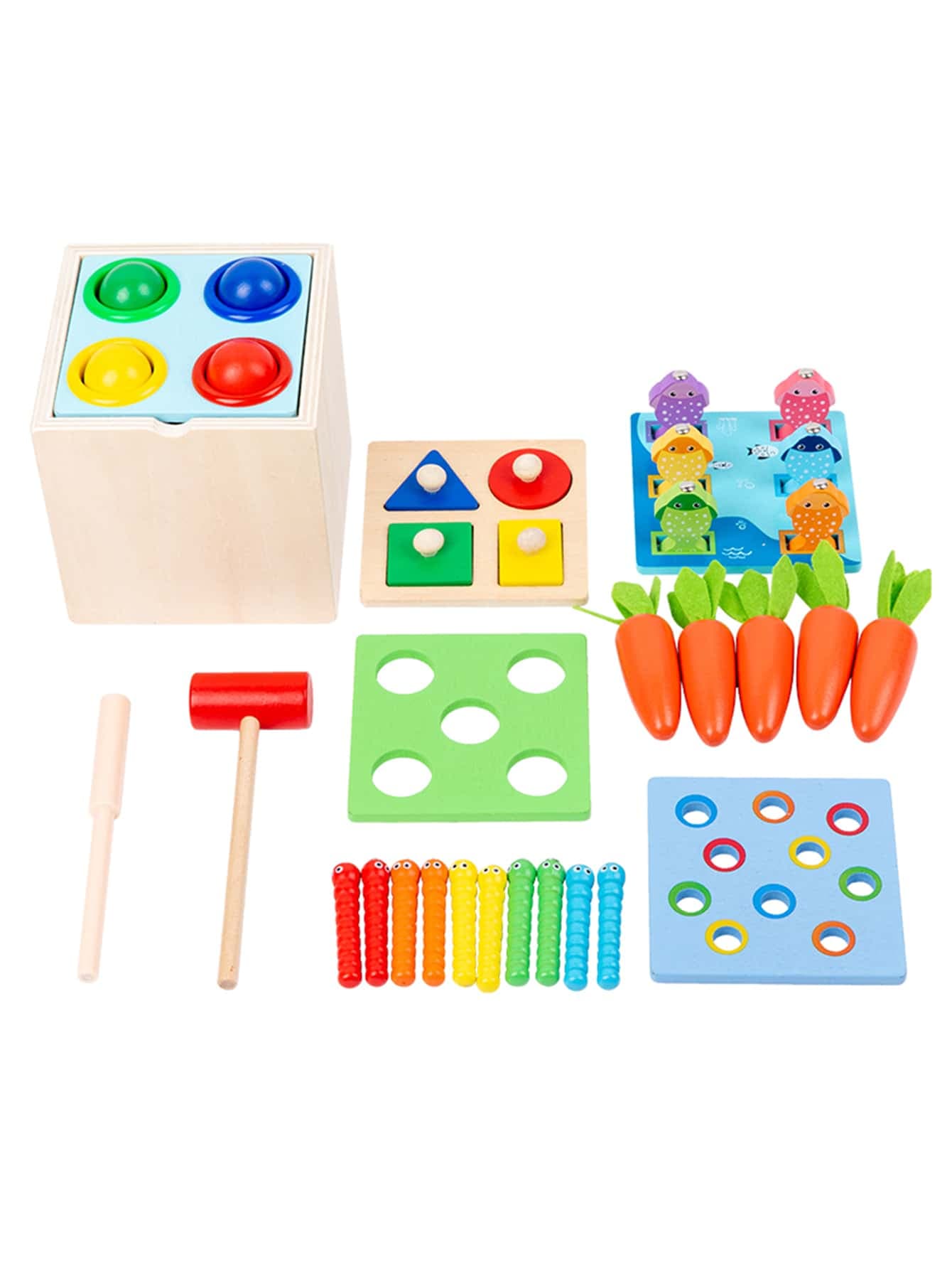 5-In-1 Montessori Wooden Toy Set - Object Permanence Box, Coin Box, Carrot Harvesting Box, Bug Catching Box, Shape Sorter - Early Learning Toys For 3-4-5 Year Old Toddlers, Baby Gifts