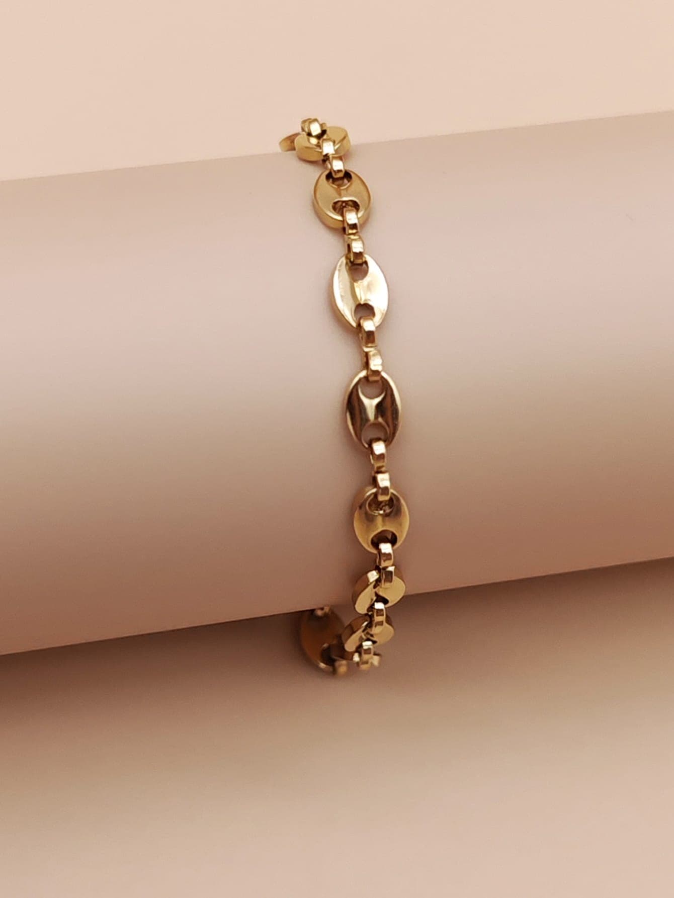 1pc Fashionable Stainless Steel Oval Chain Bracelet For Women