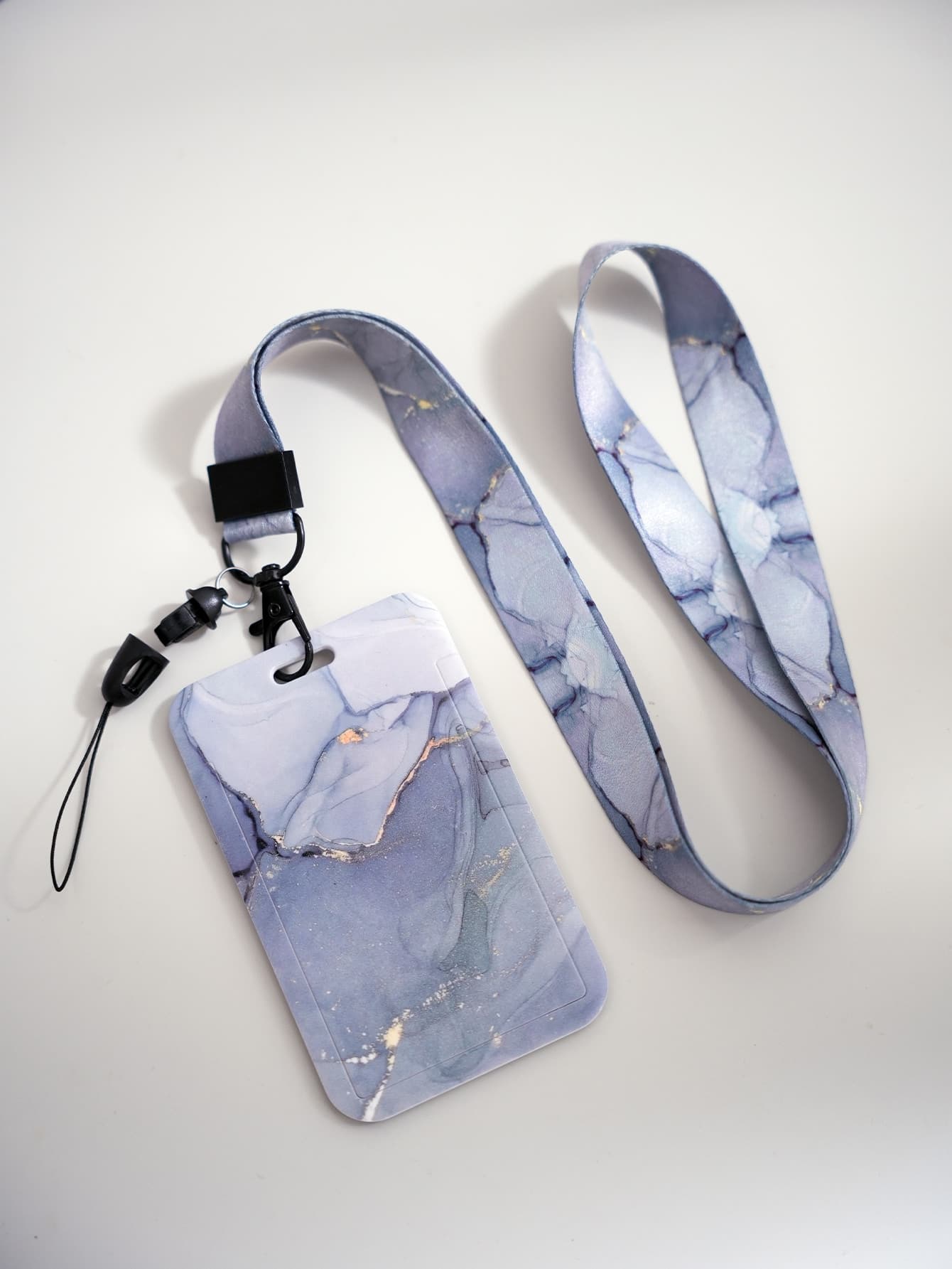 1pc Marble Pattern Card Cover With Lanyard Back To School