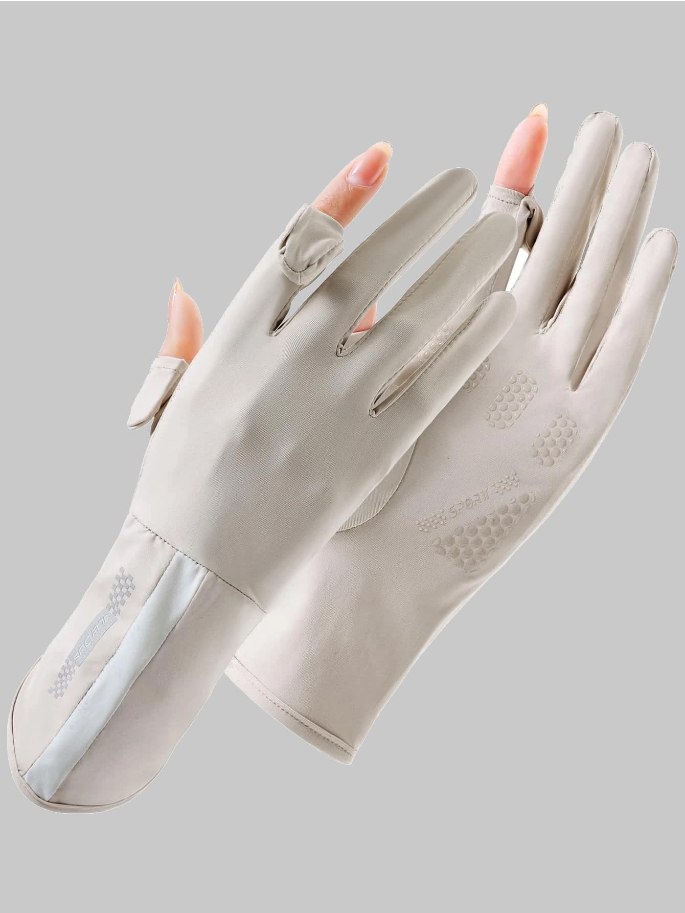 1 Pair Women's Mid-Length Sun Protection Gloves, Summer Breathable Anti-Slip Cycling Ice Silk Flip-Cover Fingerless Gloves