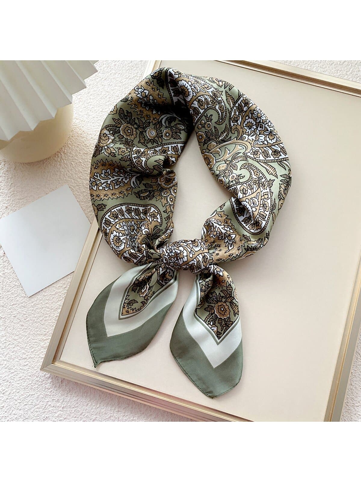 1pc 26.77-Inch Printed Square Scarf Made Of Imitation Silk For Women, Multi-Function As Hairband, Neck Scarf, Bandana