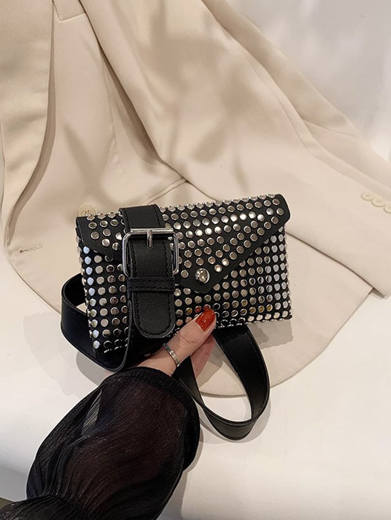 1pc Polka Dot Rivet PU Leather Belt Cellphone Waist Bag For Women, New Fashion Crossbody Chest Bag With Detachable Belt , Polka Dot