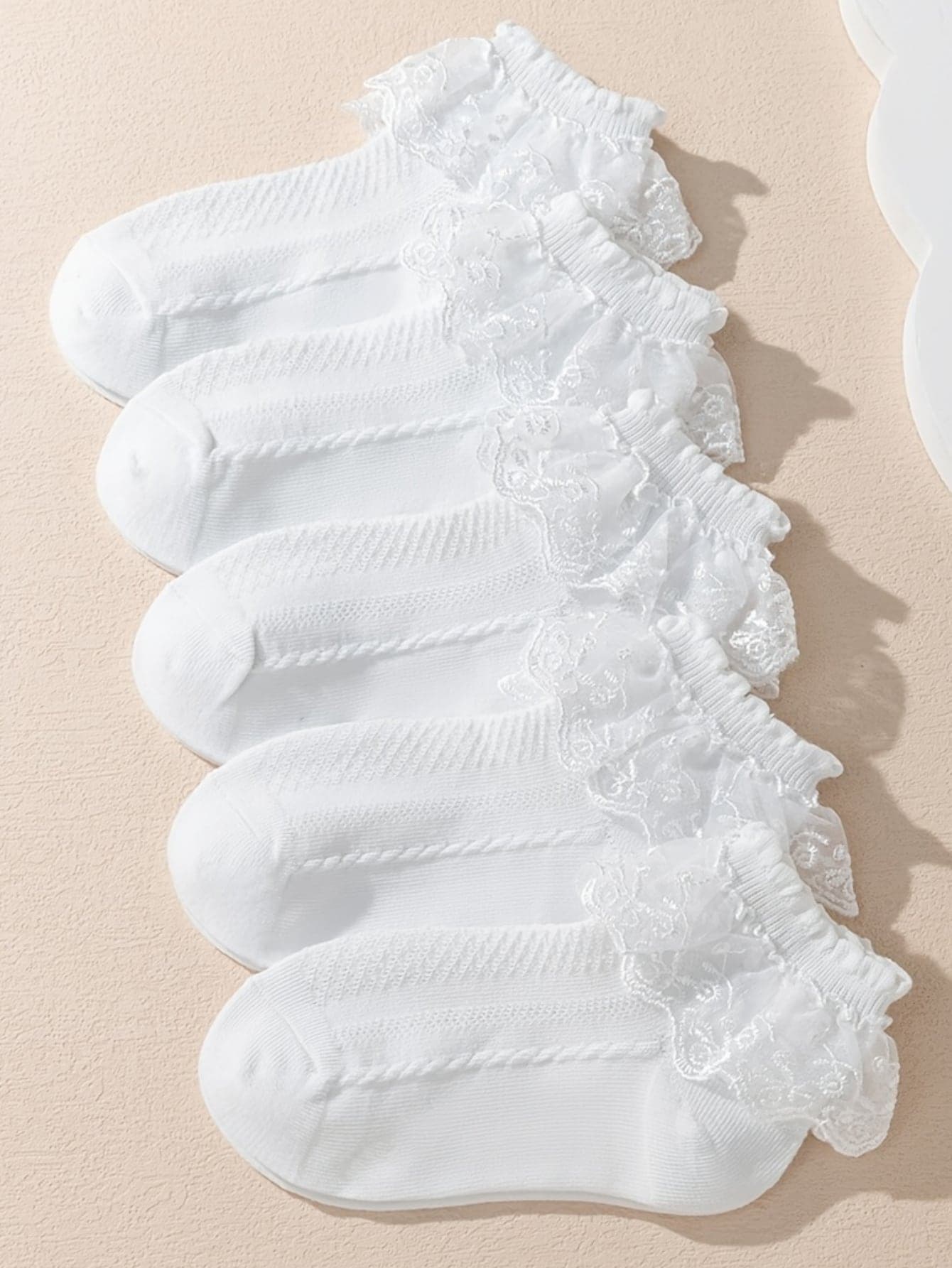 5 Pairs White Baby Lace Leg Warmers Set, Suitable For Christening, Communion, Ballet, Harajuku Style, Princess Lace Ruffle Mesh Leg Warmers, Vintage Wedding Party Gift