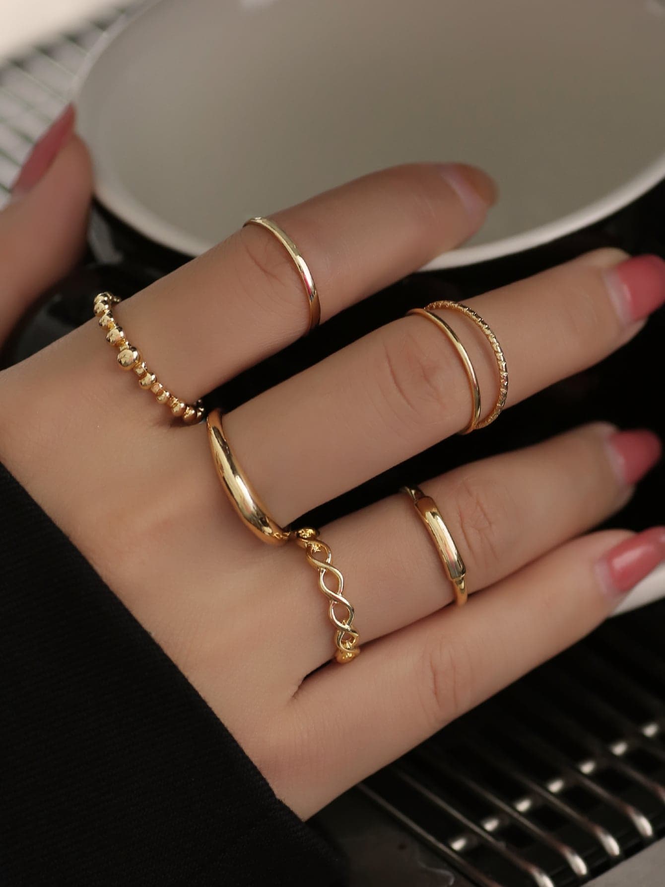 6pcs/Set Simple European And American Style Twisted Double-Layer Personalized Luxury Women's Daily Wear Ring