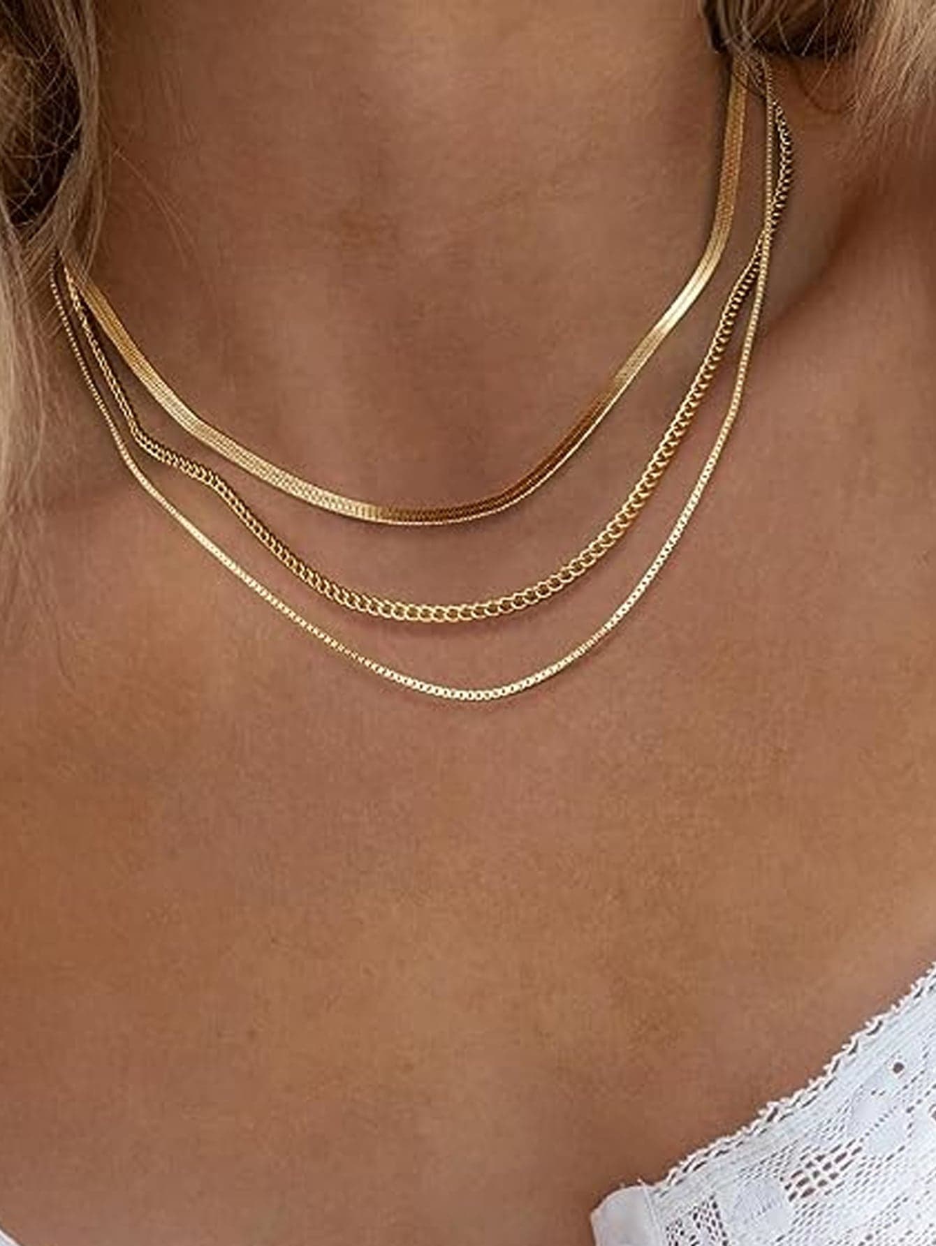 3pcs 14K Gold Plated Waterproof Non-Fading Stainless Steel Jewelry Set: Fashionable Herringbone Necklace, 14K Gold Plated Snake Chain Necklace, Minimalist Layered Gold Necklace, Ideal Gift For Women, Suitable For Halloween, Christmas