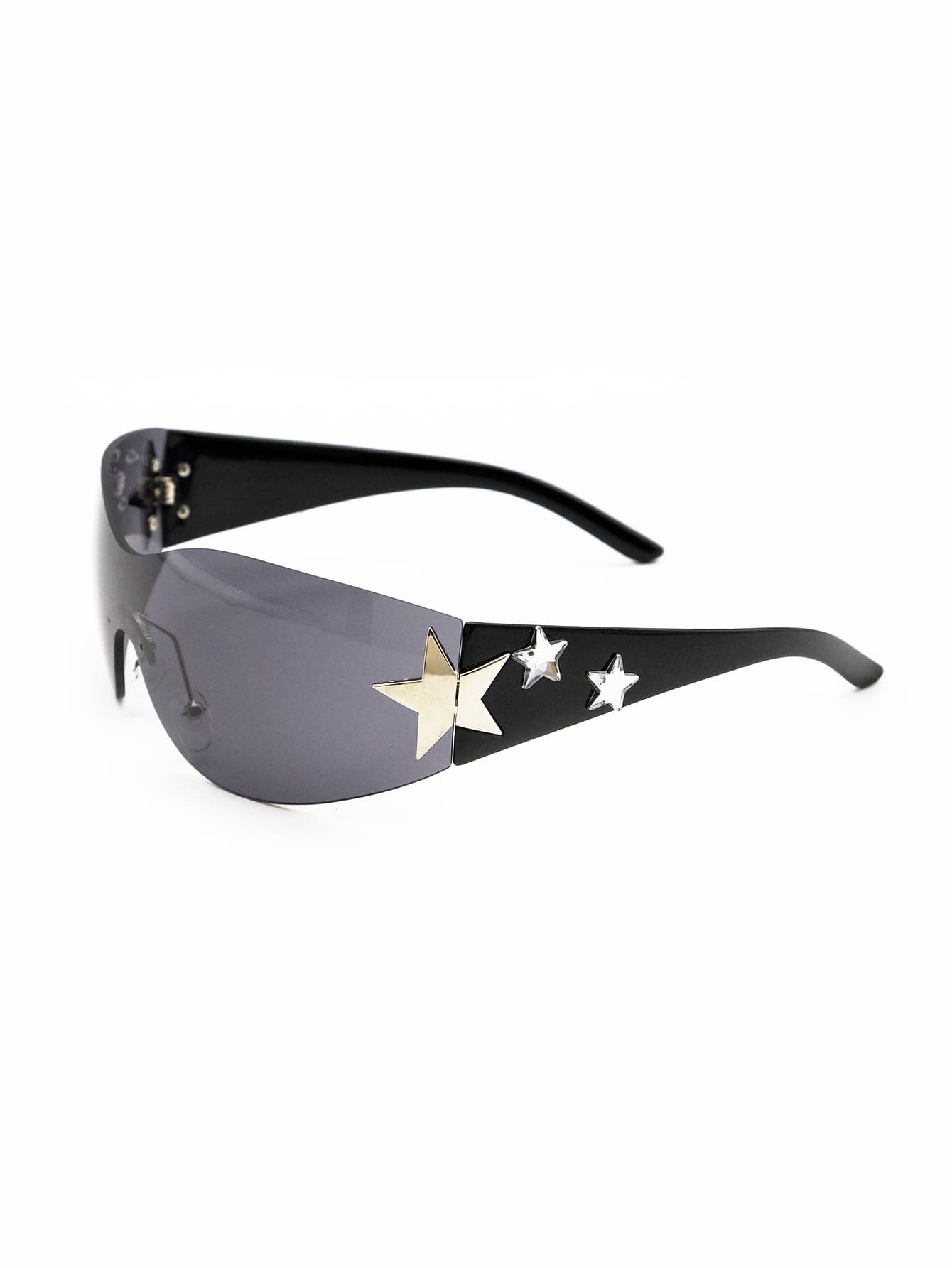 ROMWE Grunge Punk Star-Shaped Decor Rimless Y2K Women's Glasses, For Daily, Festival, Summer Beach, Travel, Oversized Festive Frame, Back To School