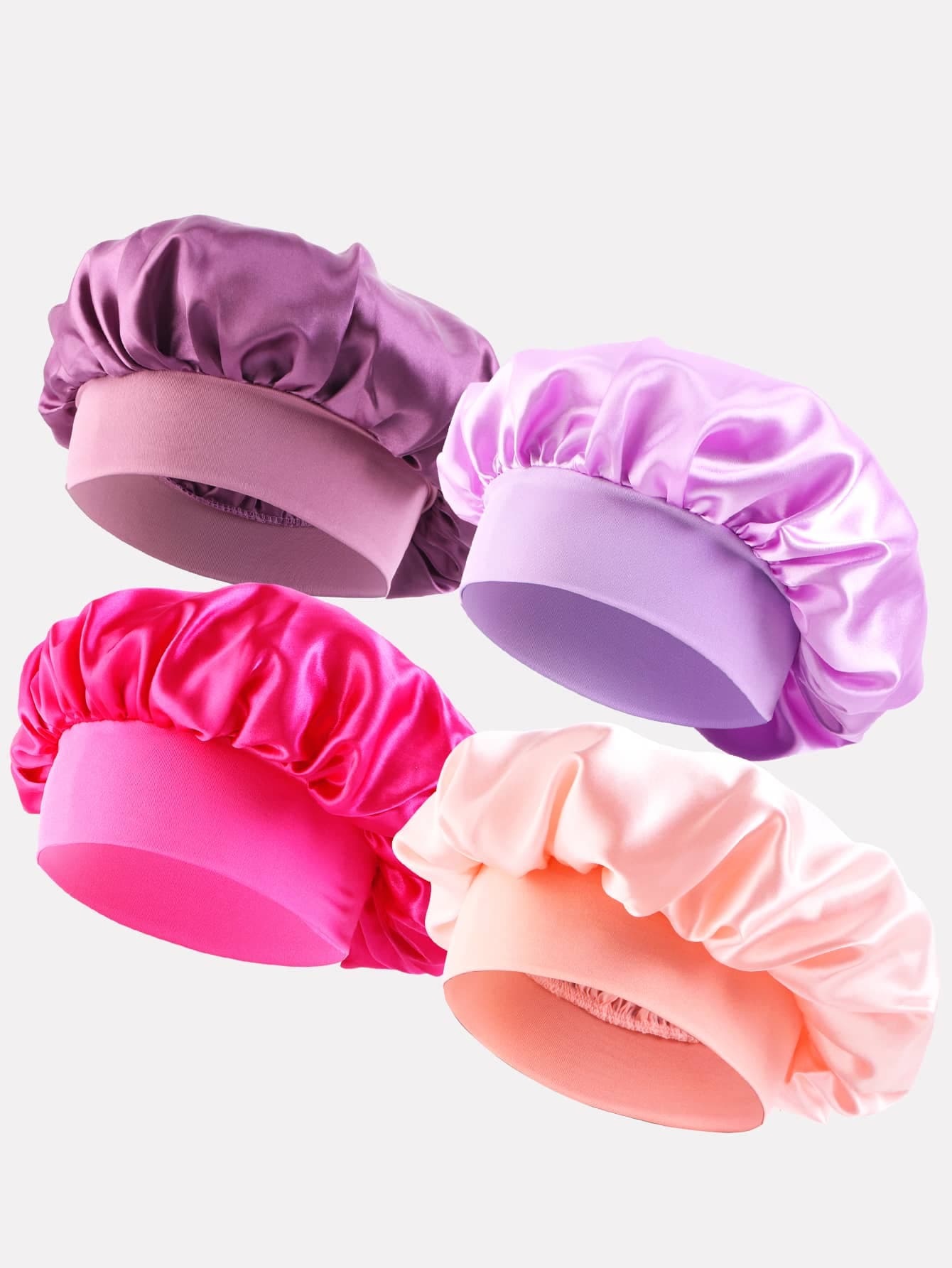 4pcs Women's Multicolor Wide Brimmed Hair Bonnet For Daily Use Silk Bonnet Satin Bonnet,Summer,Beach,Hat,Holiday,Travel